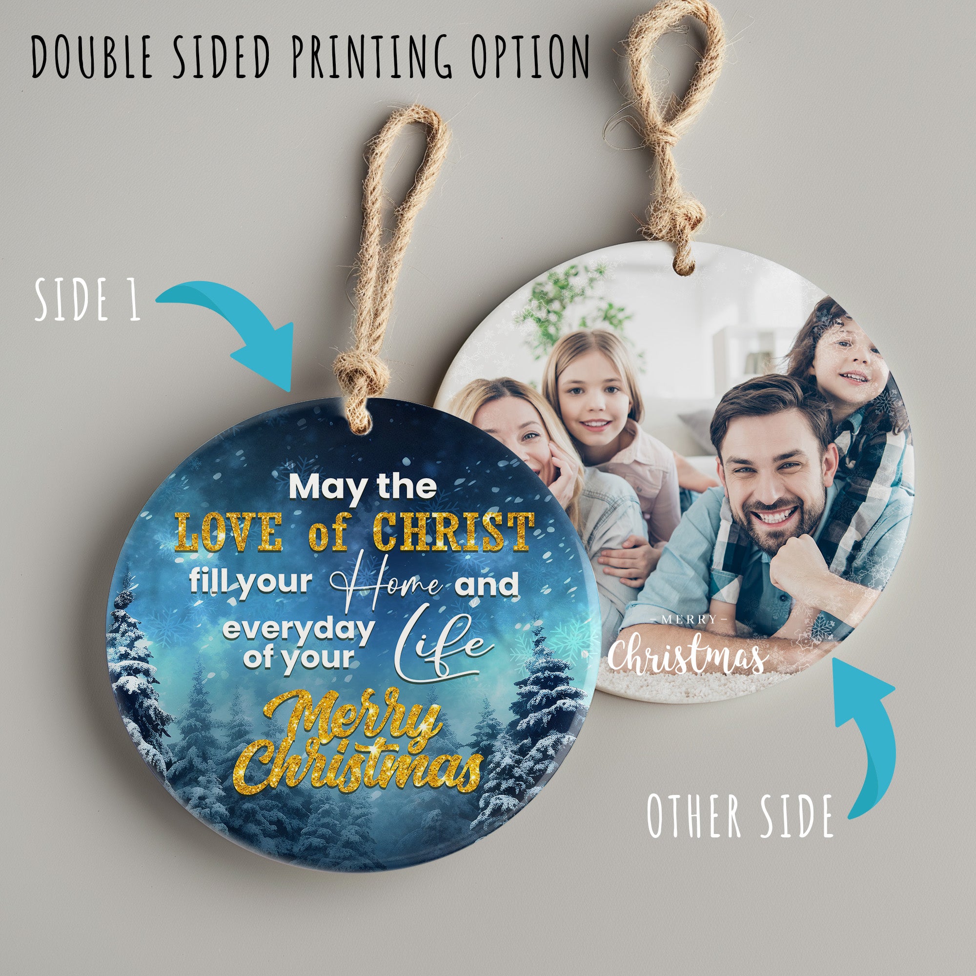 Personalized Ceramic Christmas Ornament - "Love of Christ" Design, Snowy Forest Scene, Perfect Gift for Family Celebrations - Image 8