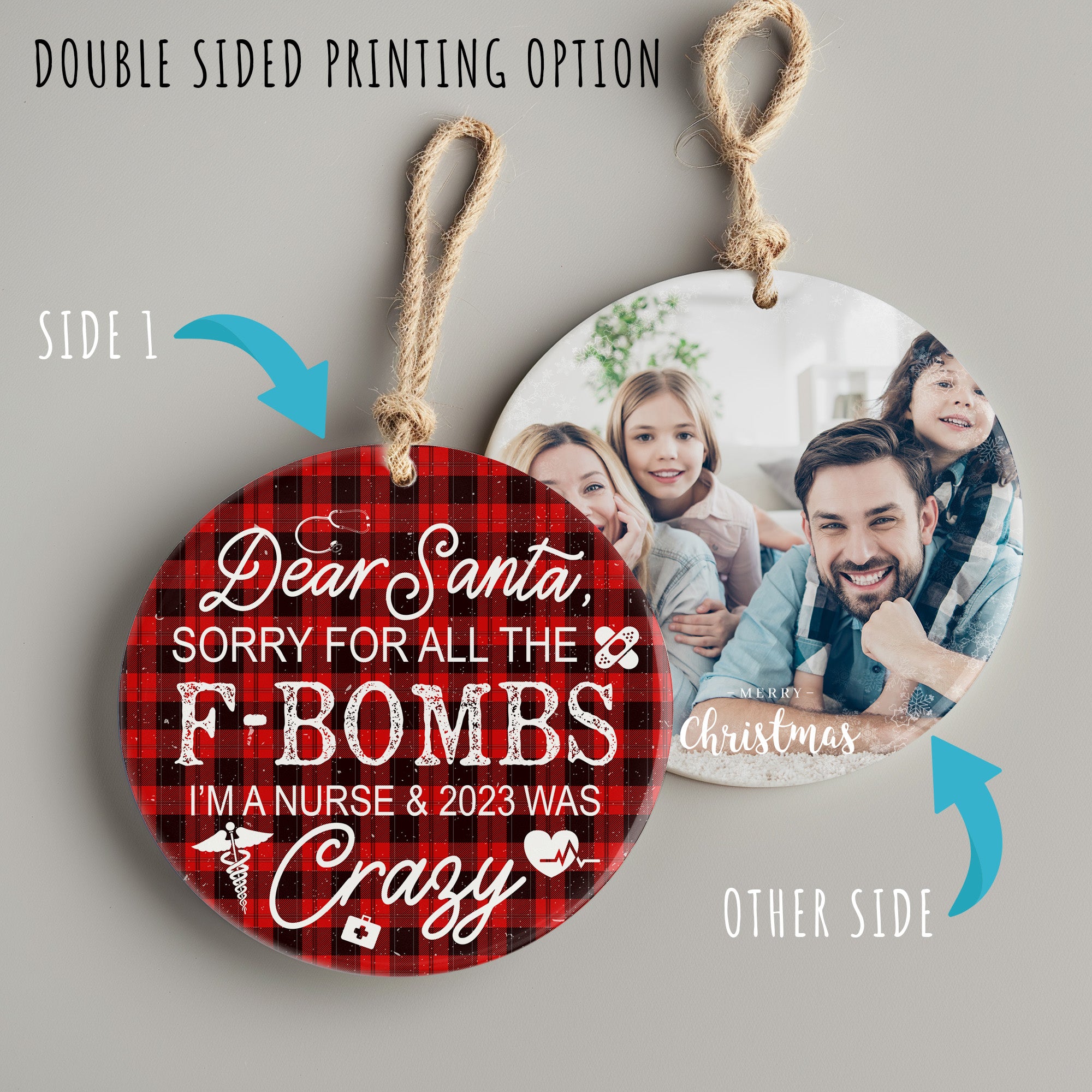 Personalized Nurse Christmas Ornament - Funny Plaid Ceramic Keepsake for Nurses - 2023 Holiday Humor Gift - Image 8