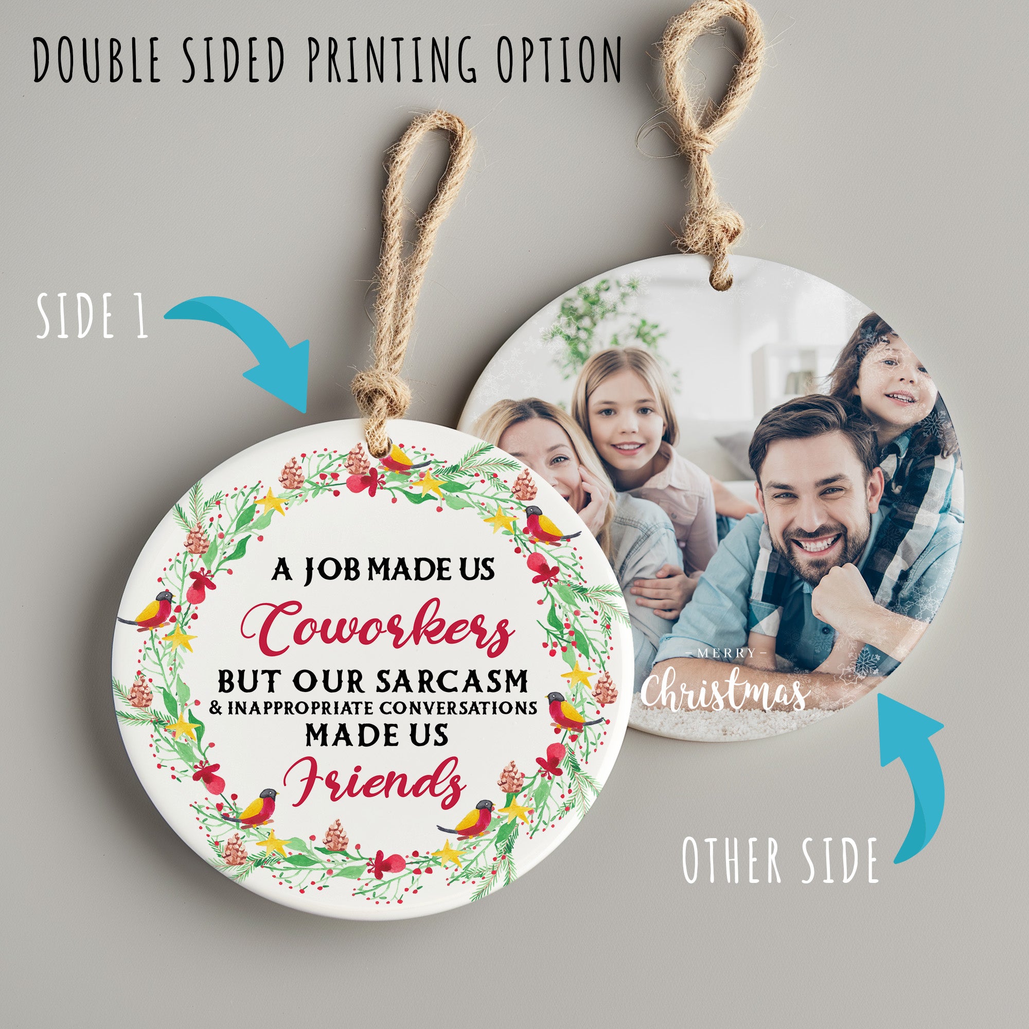Personalized Ceramic Ornament - "Sarcasm Made Us Friends" - Perfect Gift for Coworkers, Handmade with Love - Image 8