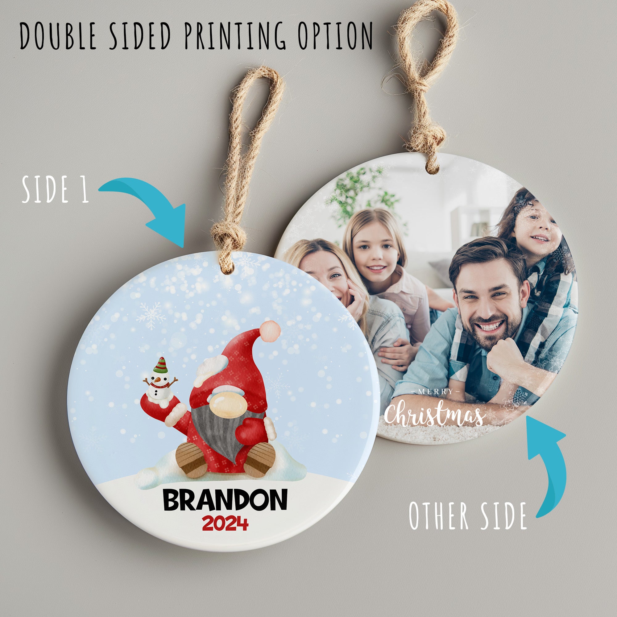 Personalized Christmas Gnome Ceramic Ornament 2024 – Custom Name Holiday Keepsake for Gift-Giving and Home Decor - Image 8