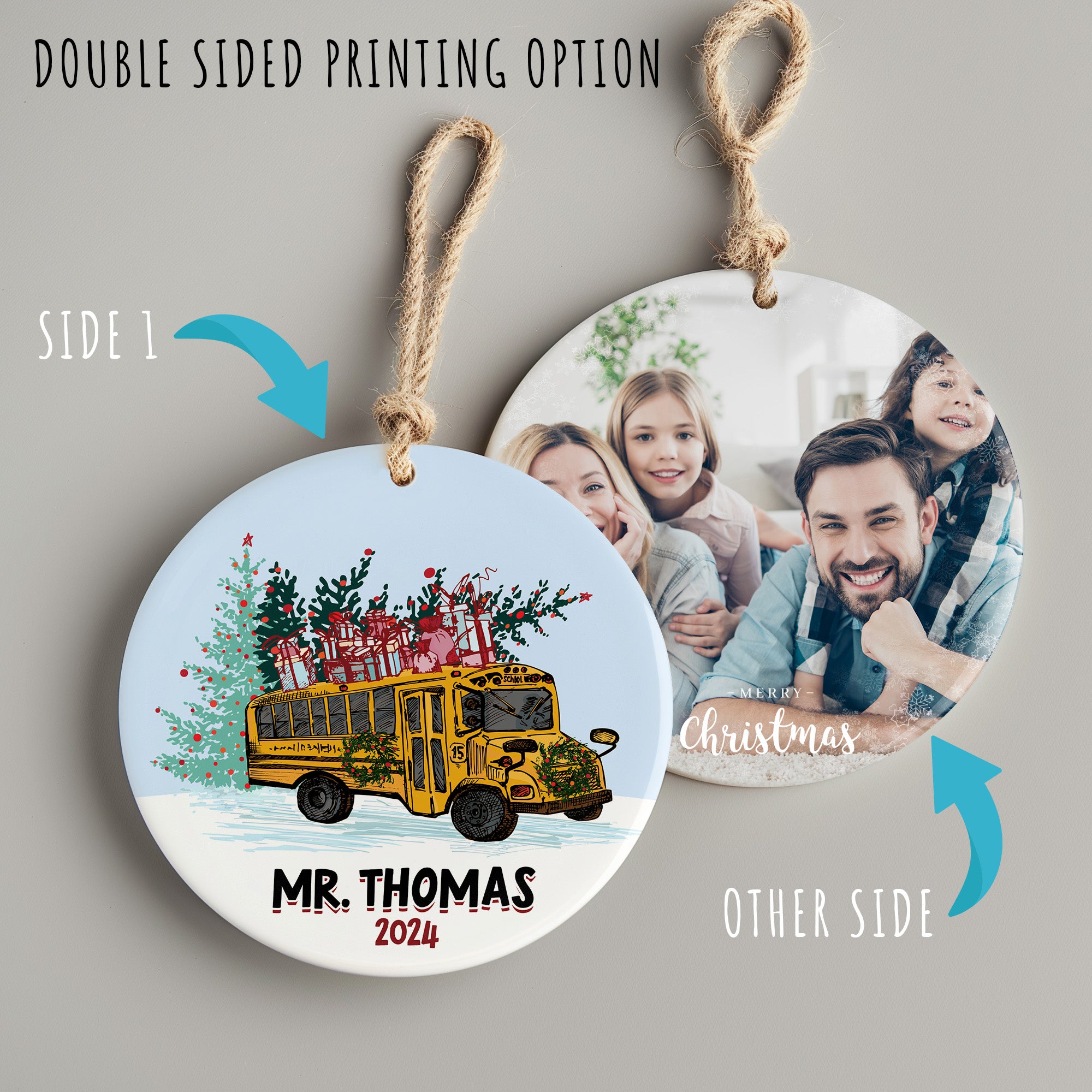Personalized Ceramic Christmas Ornament with School Bus Design – Custom Teacher Gift 2024 – Unique Holiday Keepsake - Image 8