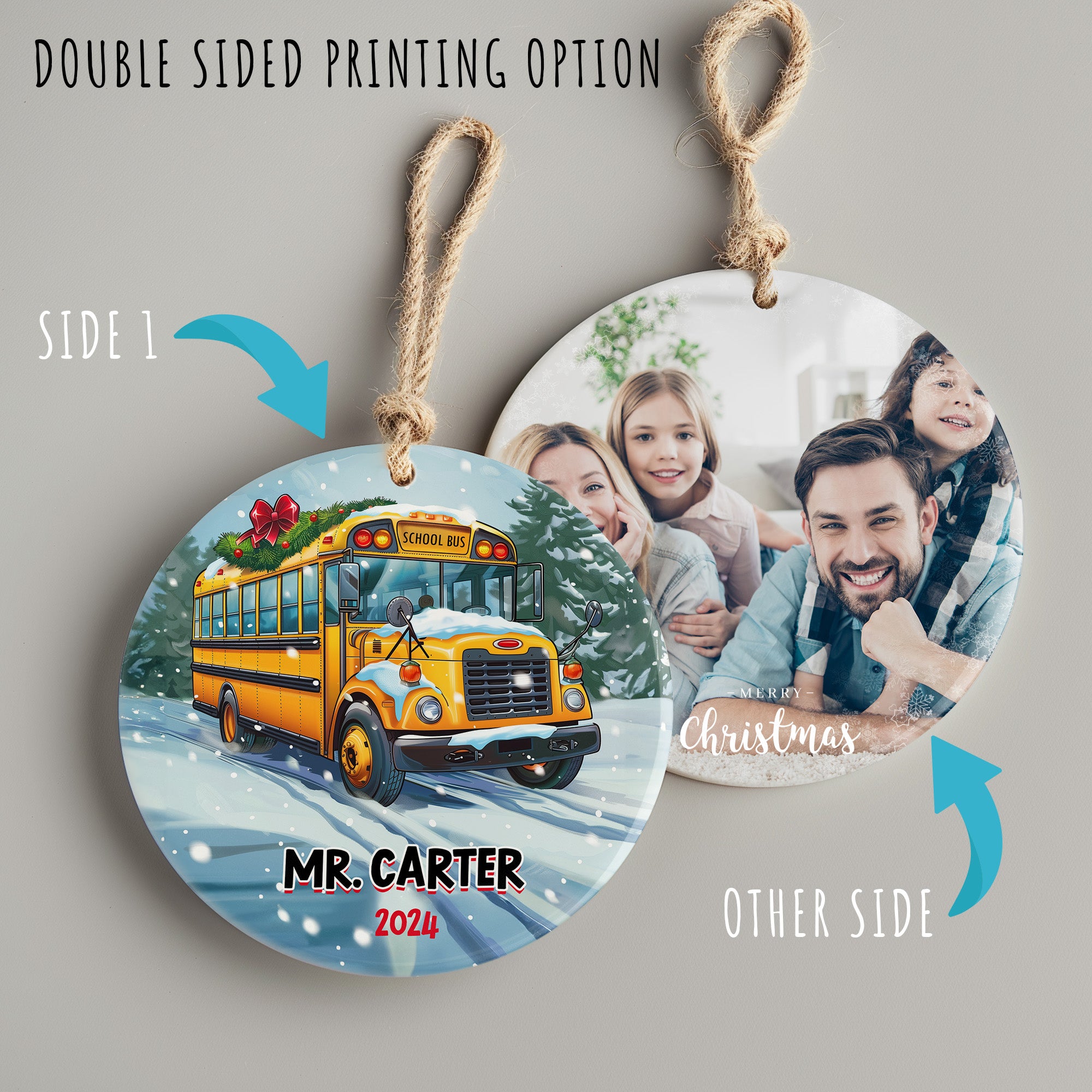 Personalized School Bus Ceramic Ornament – Custom Gift for Teachers and Bus Drivers 2024 – Festive Holiday Keepsake - Image 8
