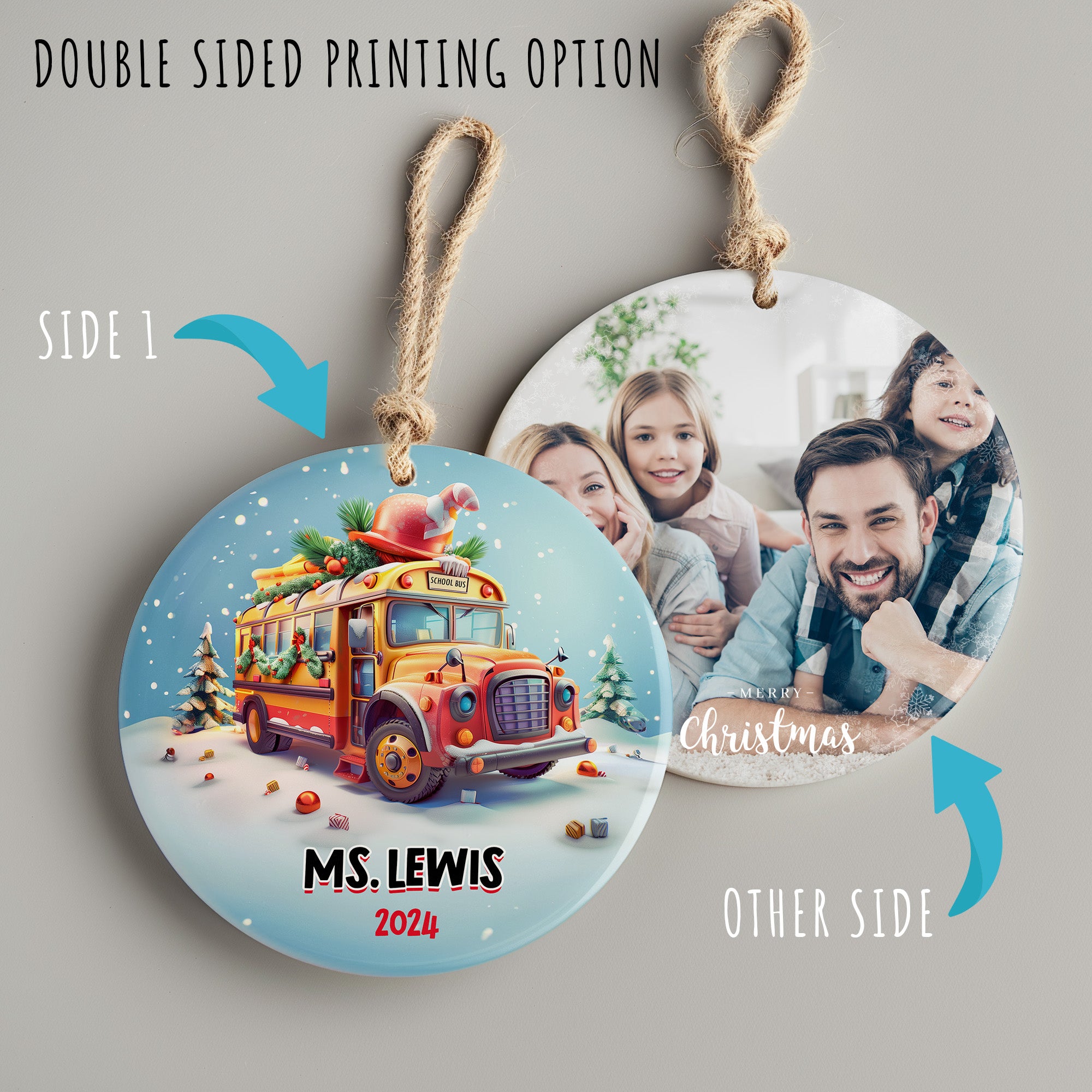 Personalized School Bus Christmas Ornament 2024 - Custom Ceramic Holiday Gift for Teachers - Image 8