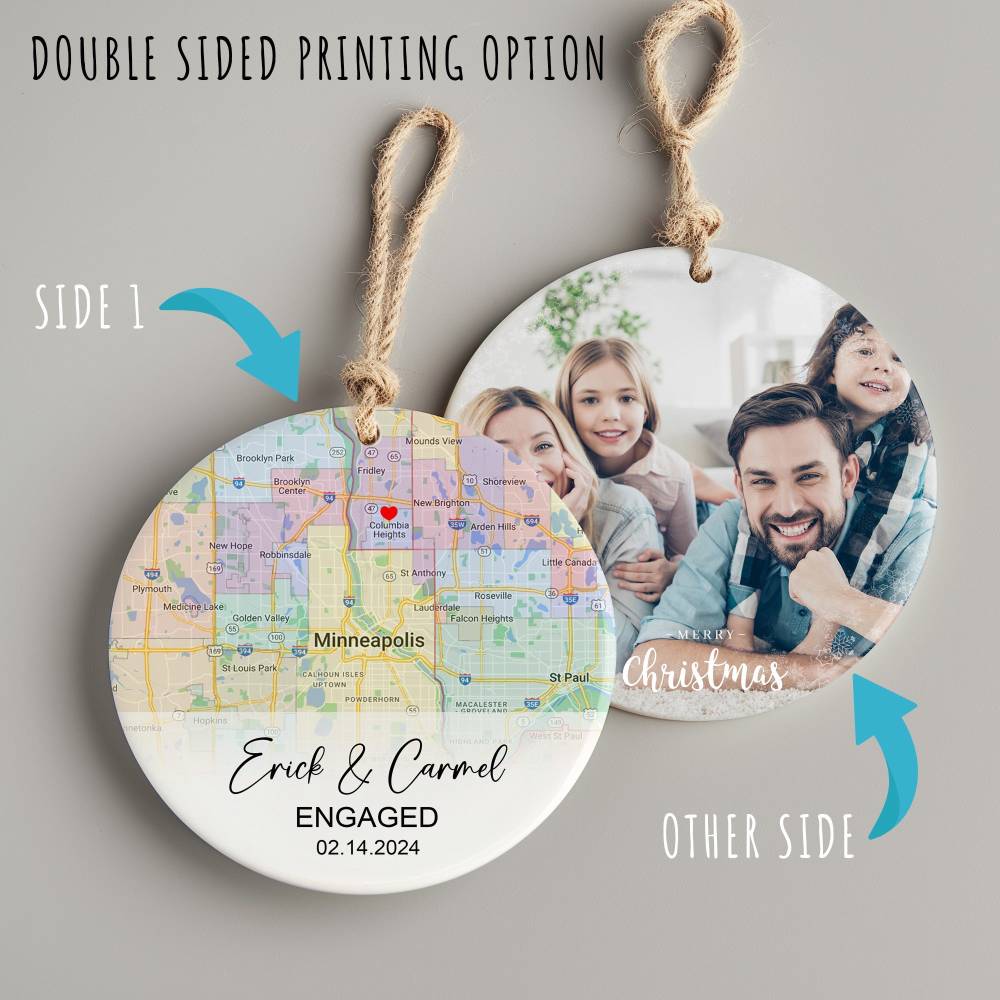 Personalized Engagement Map Ceramic Ornament - Custom Date and Names Keepsake for Life - Image 8