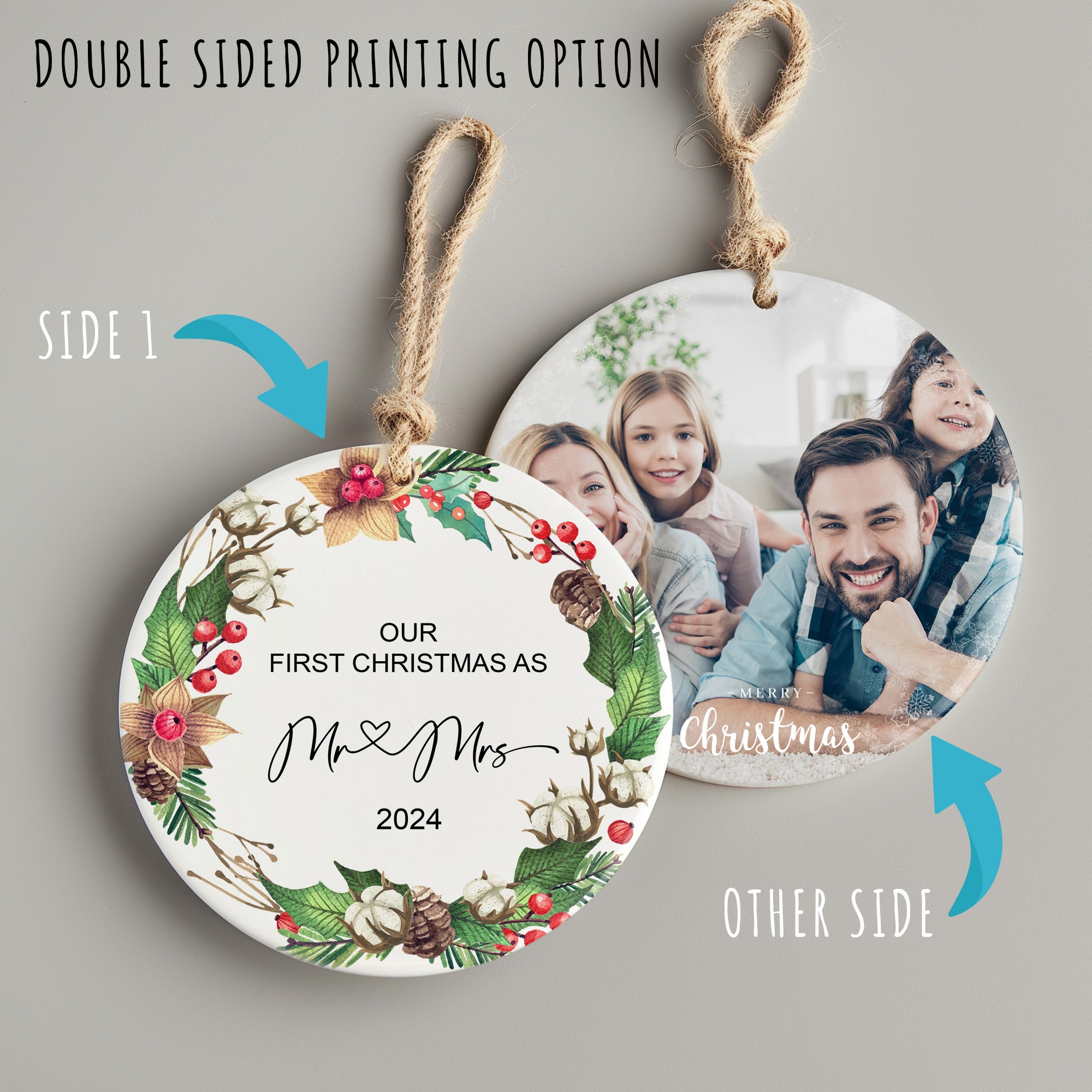 "Personalized 'Our First Christmas as Mr & Mrs' Ceramic Ornament – Custom Wedding Gift Keepsake for 2024 Holidays" - Image 8