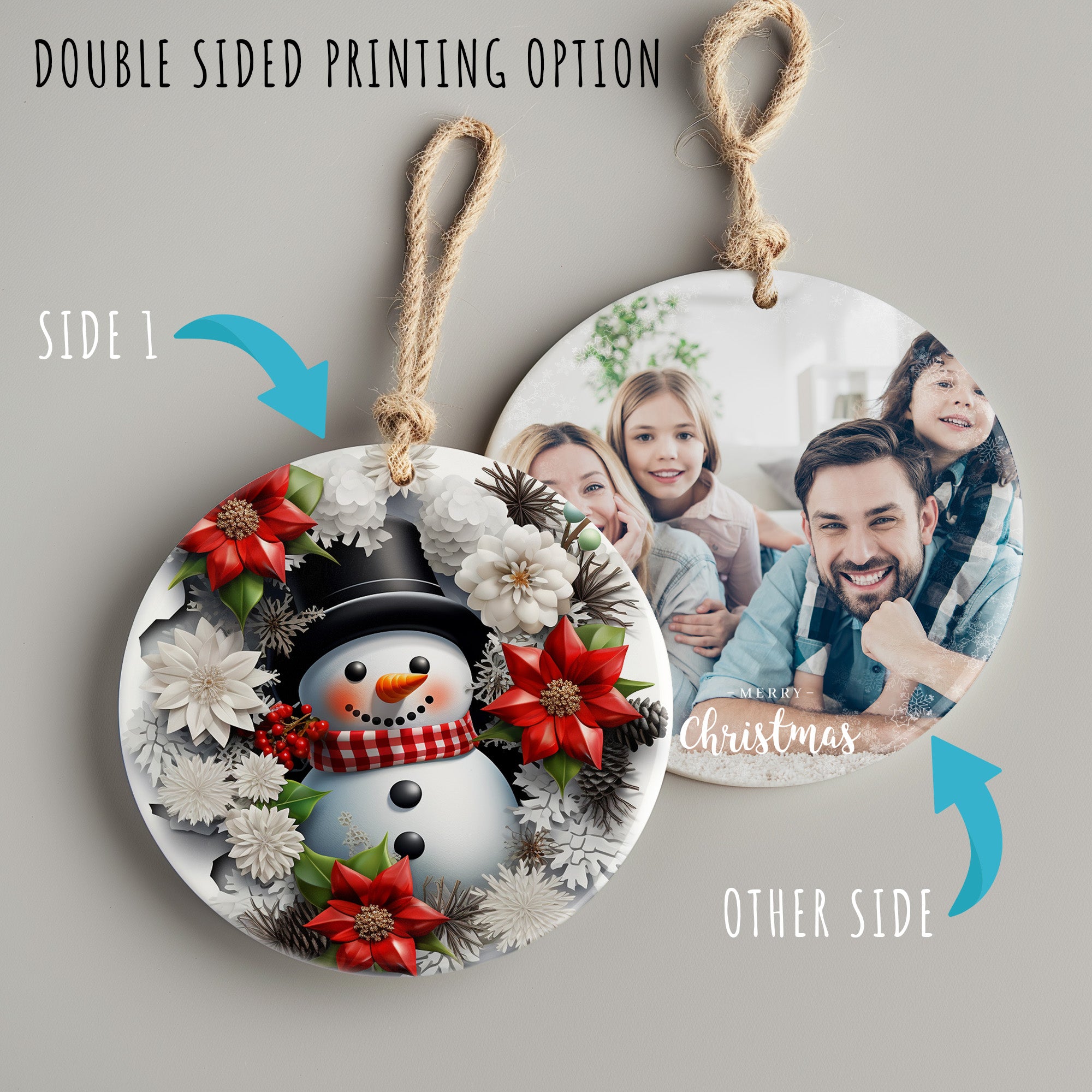 Personalized Handmade Ceramic Snowman Ornament with Floral Design - Perfect Holiday Gift - Image 8