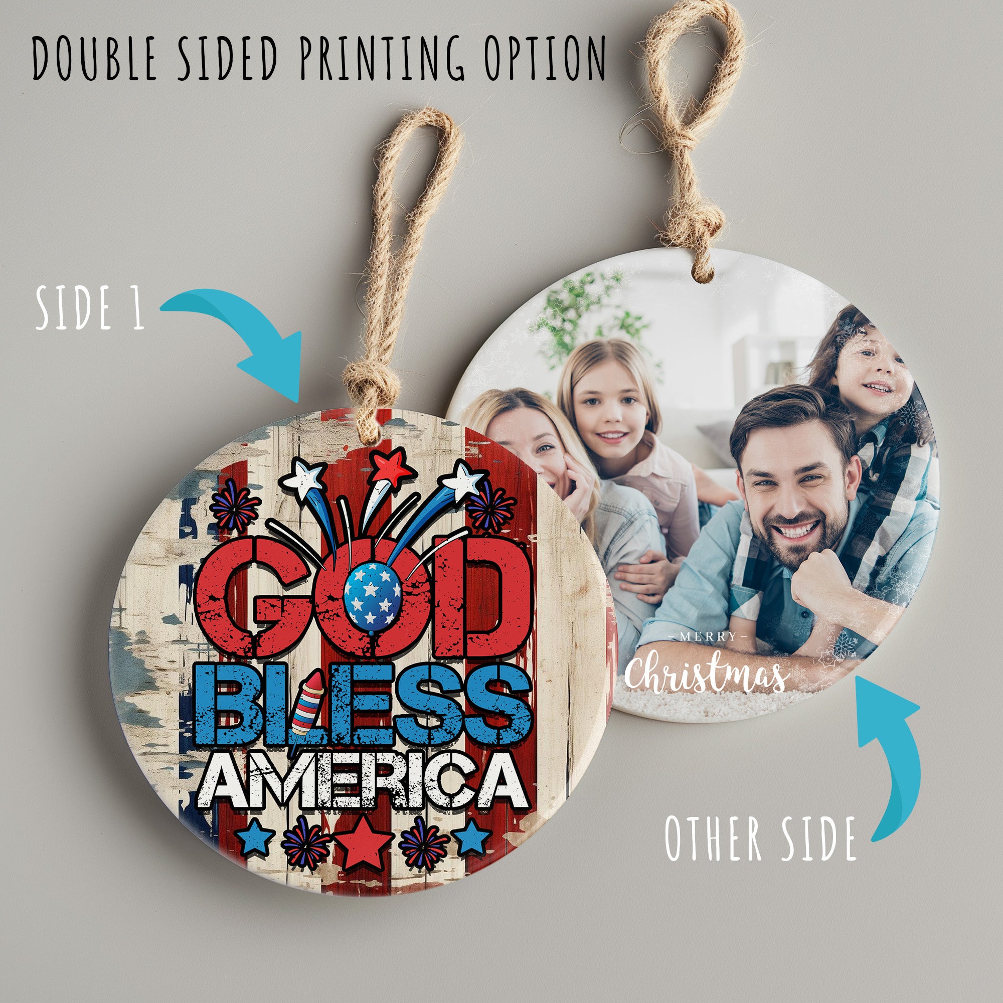 Personalized "God Bless America" Ceramic Ornament – Rustic Patriotic Decor with Custom Text for Holidays and Celebrations - Image 8