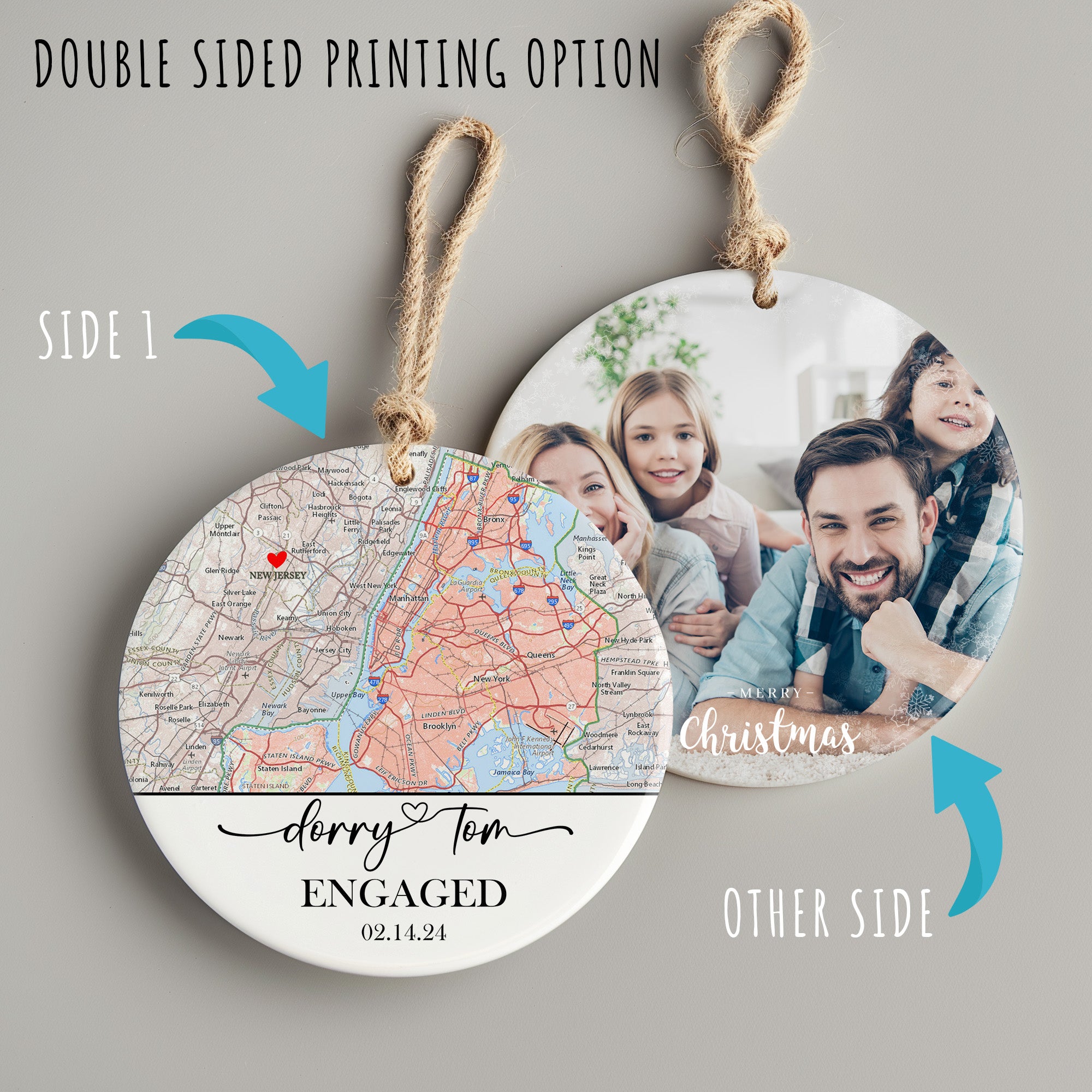 Personalized Engagement Ceramic Ornament - Custom Map Design for Couples with Date and Names - Perfect Keepsake Gift - Image 8