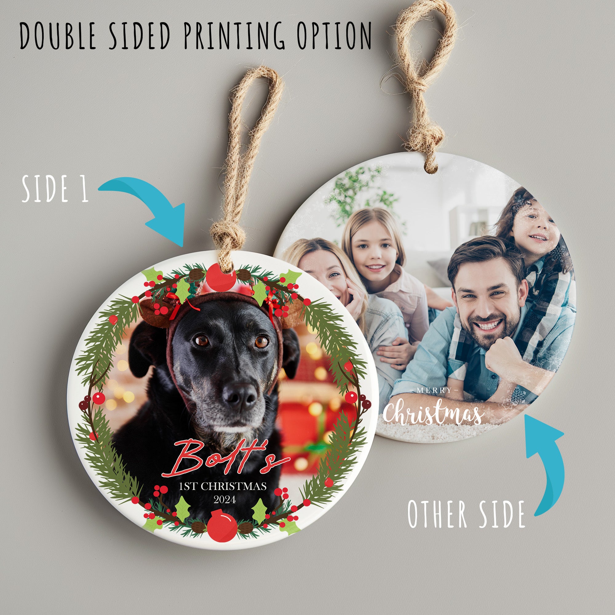 Personalized Dog's First Christmas Ceramic Ornament 2024 – Custom Photo & Name Keepsake, Ideal Pet Lover Gift - Image 8
