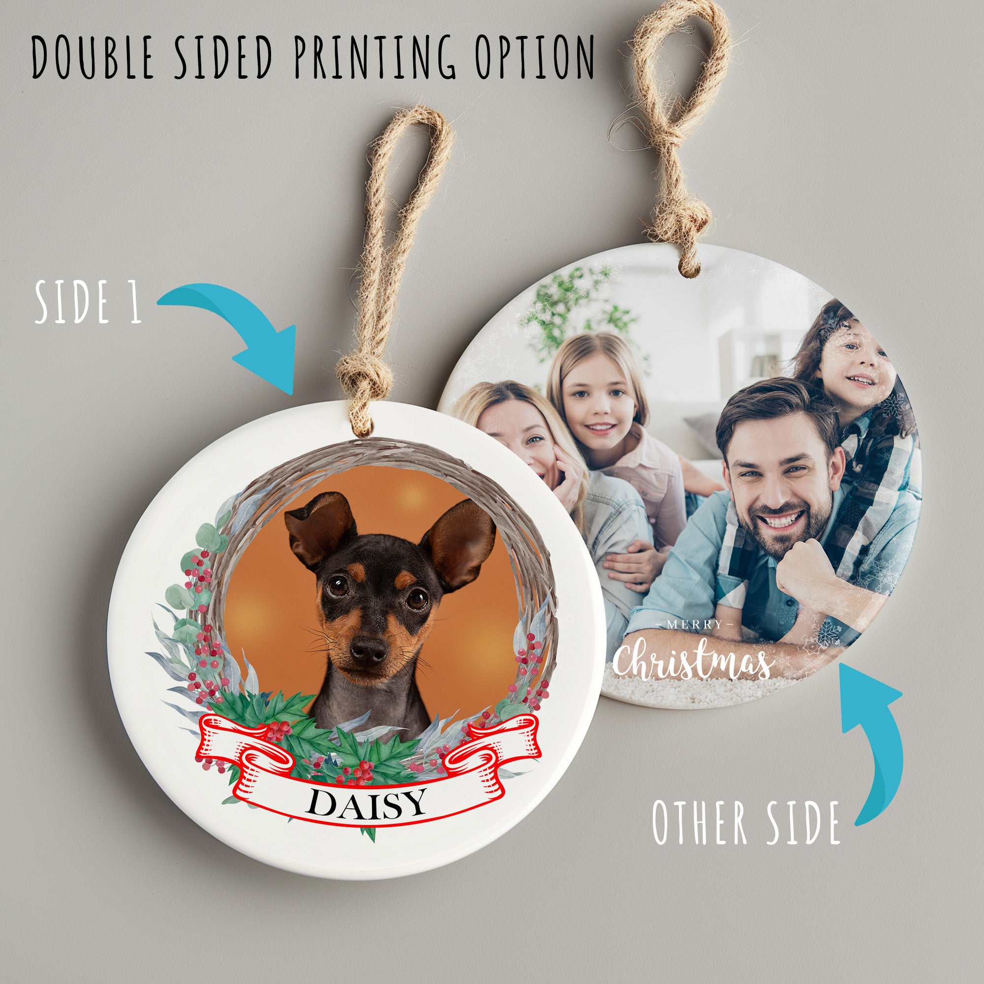 Personalized Ceramic Dog Photo Ornament with Festive Wreath Design – Perfect Pet Lover's Gift - Image 8