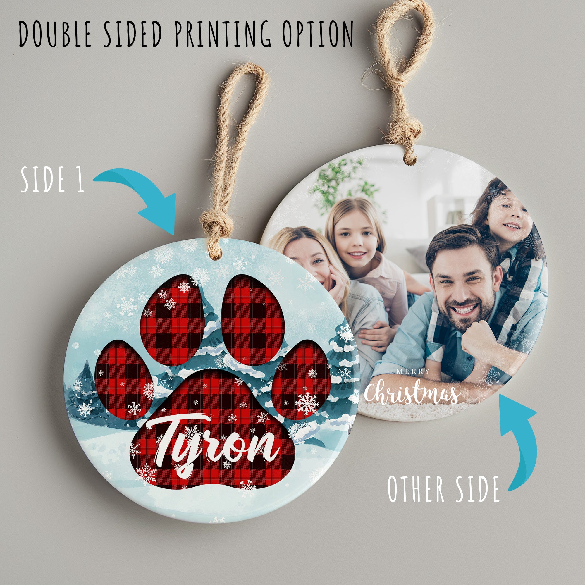 Personalized Paw Print Plaid Ceramic Ornament – Custom Pet Name, Holiday Decor Gift for Dog Lovers - Image 8