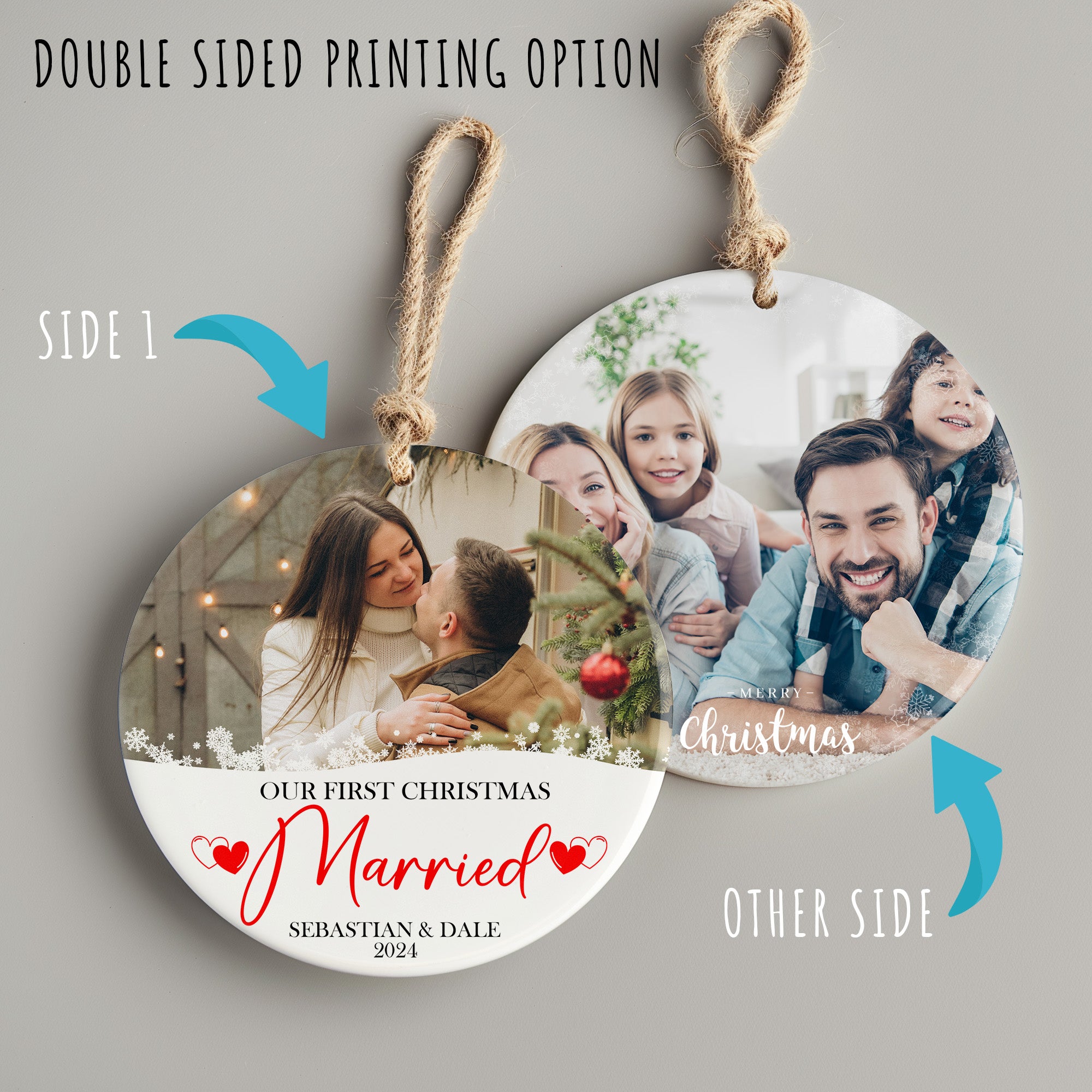 Personalized Our First Christmas Married Ceramic Ornament - Customizable Keepsake for Newlyweds, 2024 - Image 8