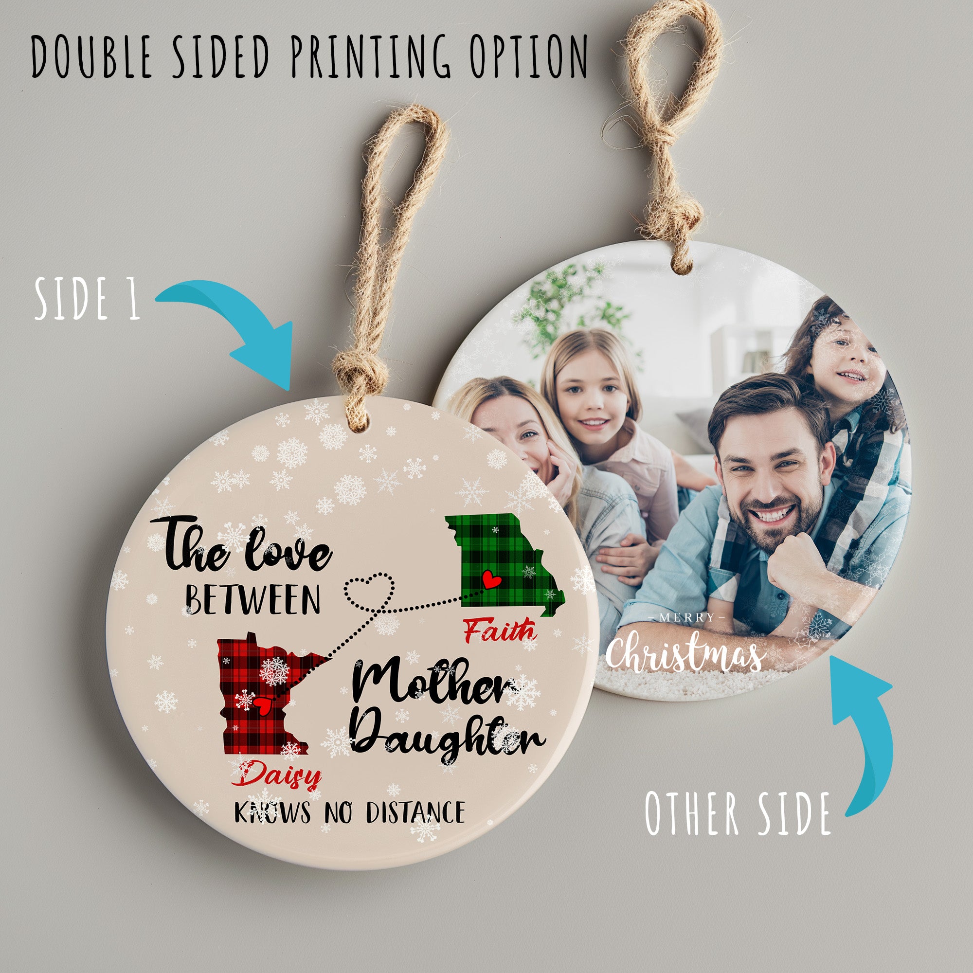 Personalized Mother Daughter State Ornament - Custom Plaid Design, Heartfelt Message, Perfect Gift for Holidays - Image 8