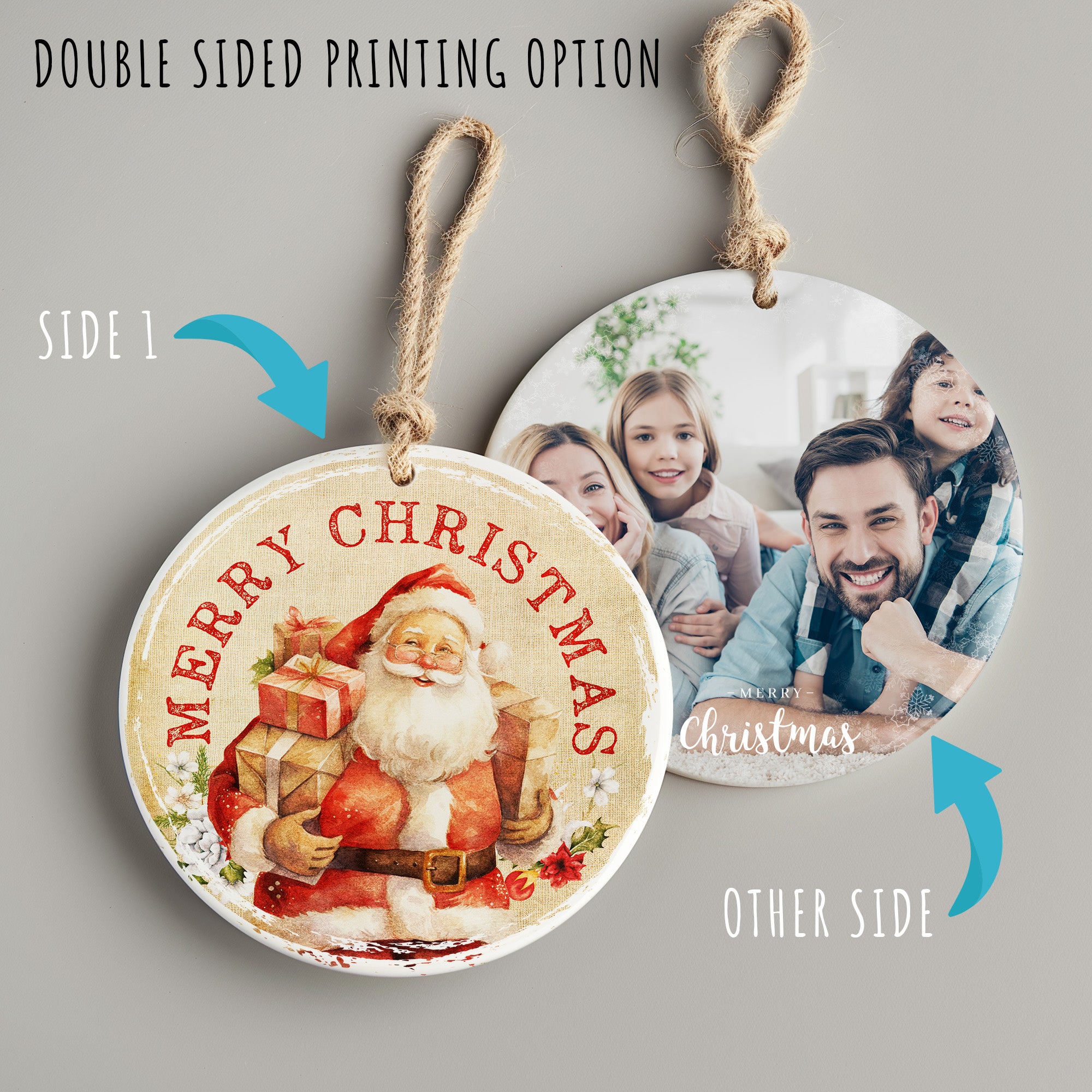 Personalized Merry Christmas Ceramic Ornament – Vintage Santa Design, Handcrafted Holiday Keepsake with Custom Text - Image 8