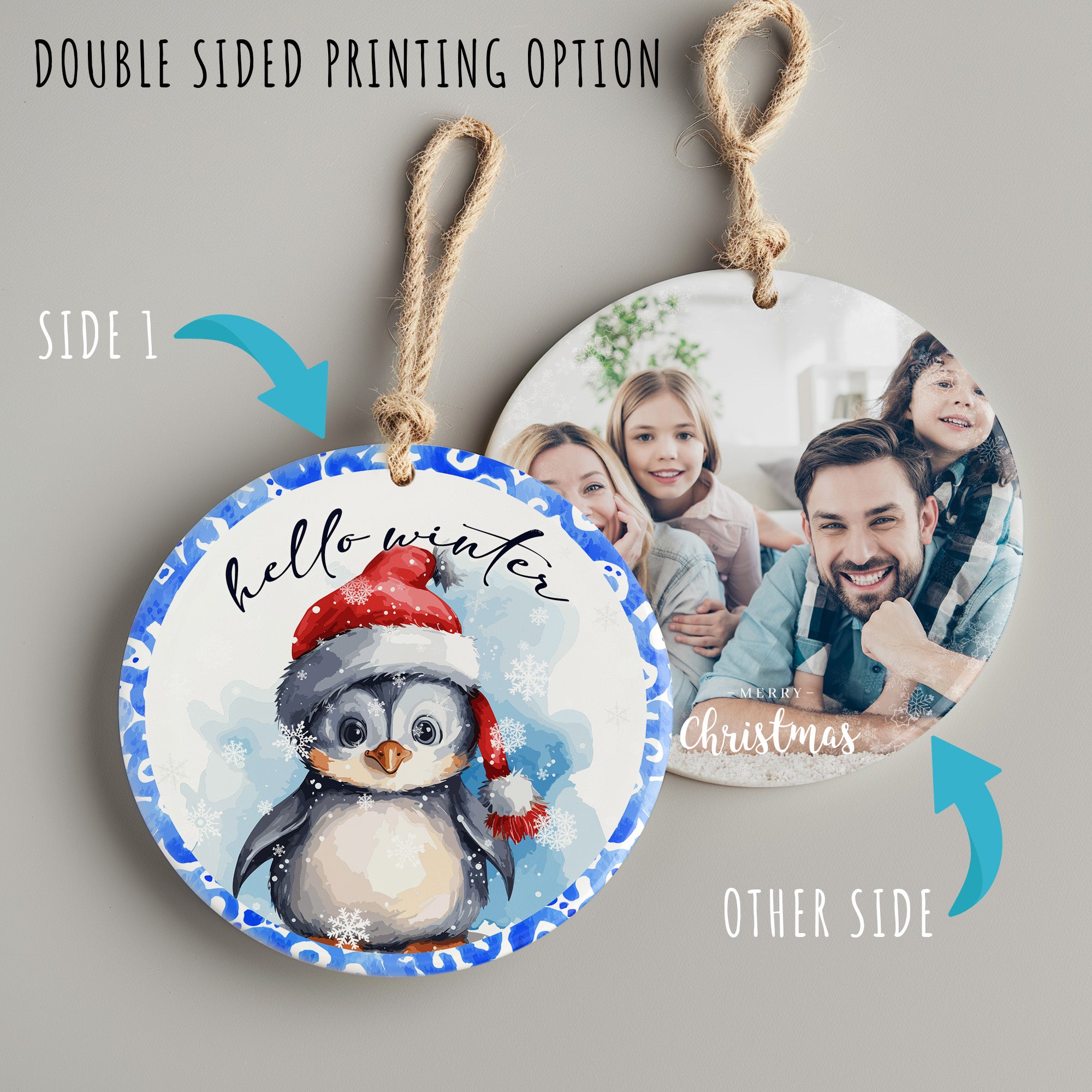 Personalized Winter Penguin Ceramic Ornament – Handcrafted Holiday Keepsake with Customizable Santa Hat and Snowflakes Design - Image 8