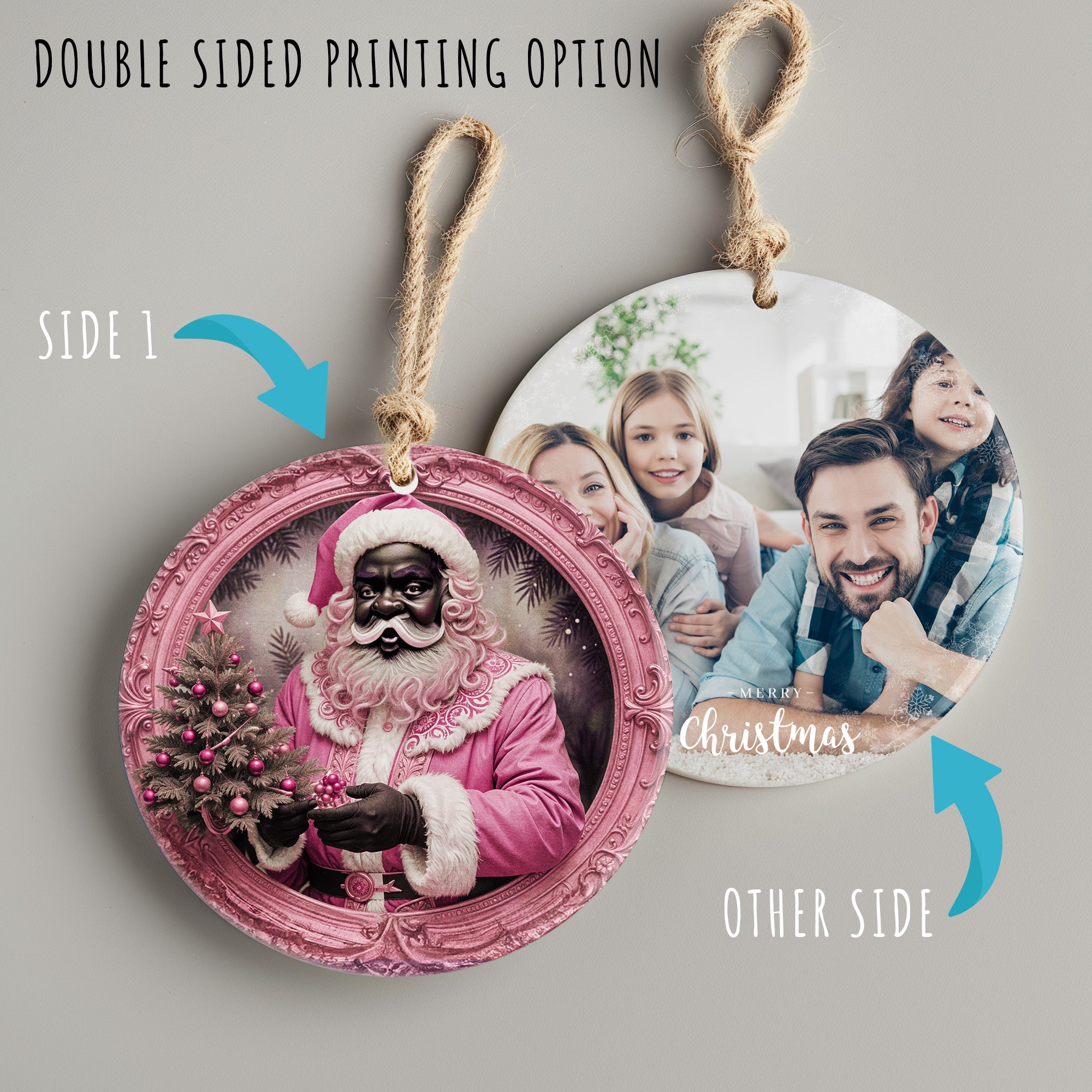 Personalized Handcrafted Black Santa Ceramic Ornament in Pink - Unique Christmas Decor & Perfect Gift - Image 8