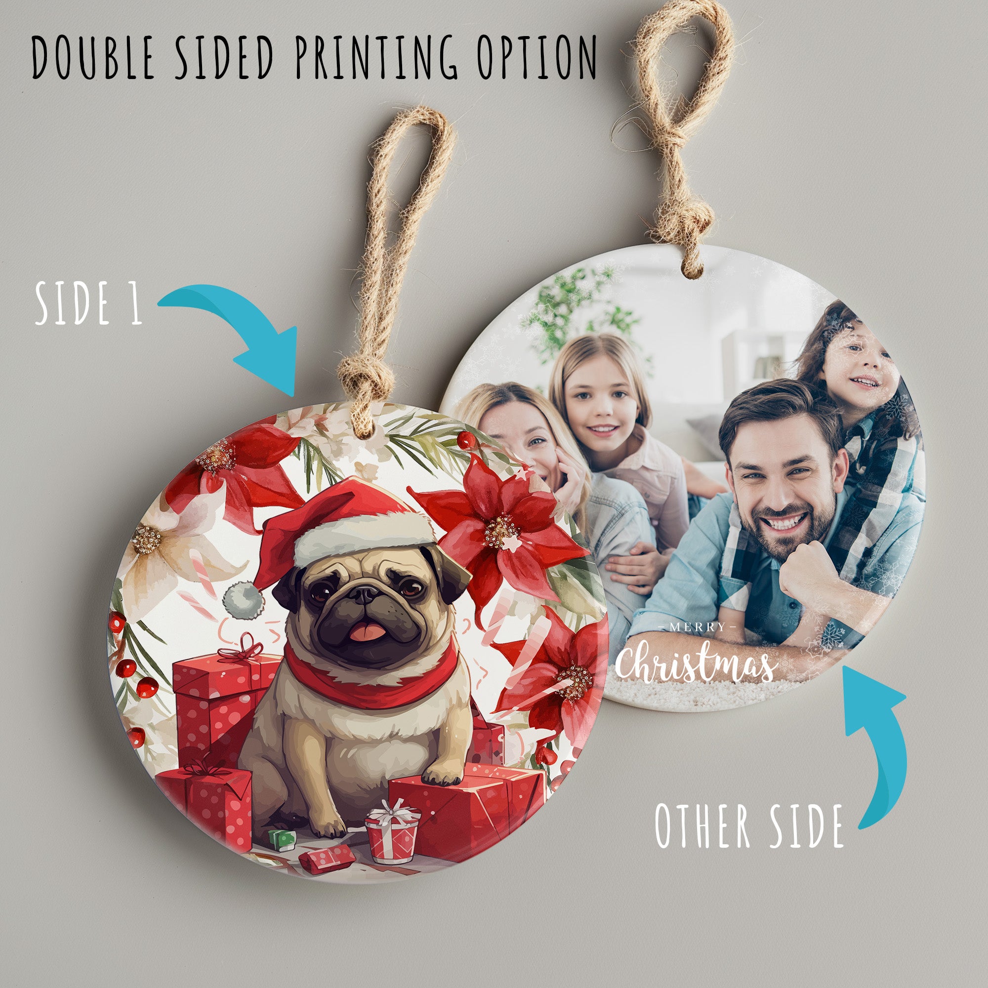 Personalized Pug in Santa Hat Holiday Ceramic Ornament - Handcrafted Christmas Decor with Custom Gift Message Option - Image 8
