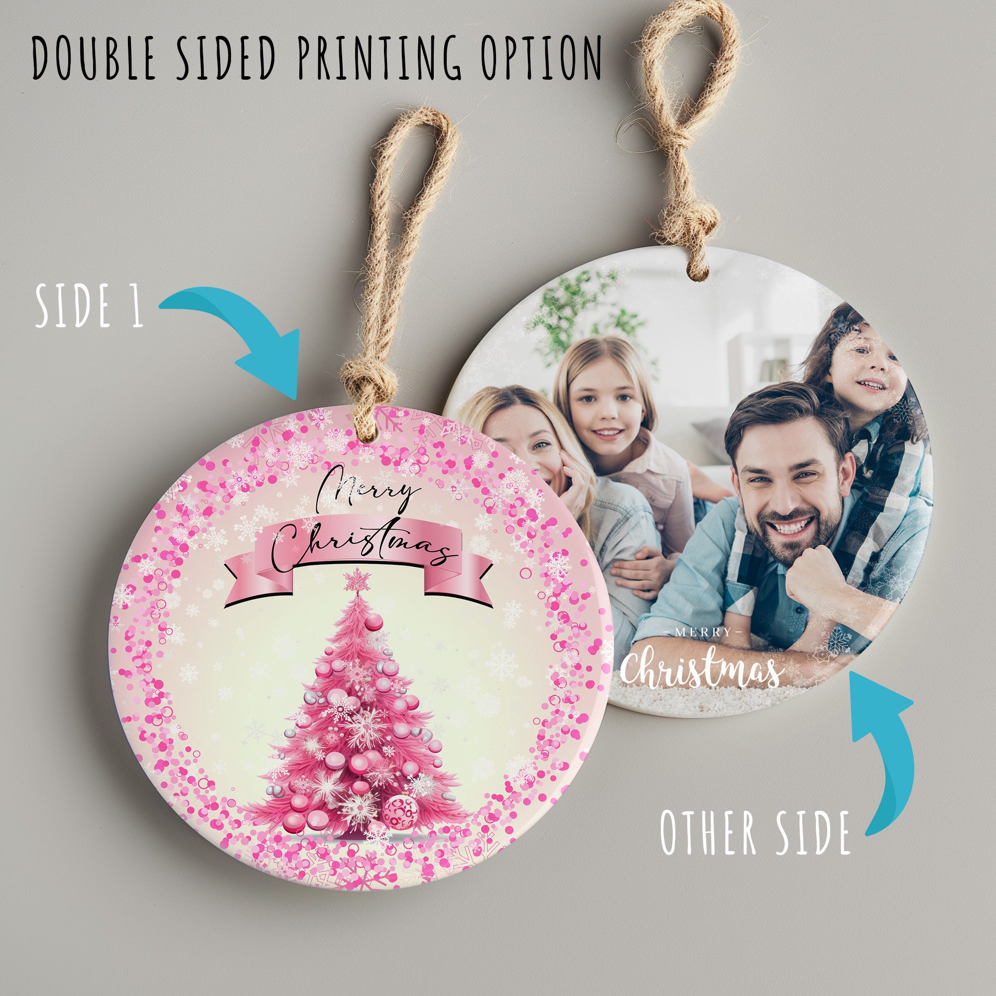 Personalized Pink Christmas Tree Ceramic Ornament - Custom Holiday Decoration with Festive Design, Perfect Gift for Her - Image 8