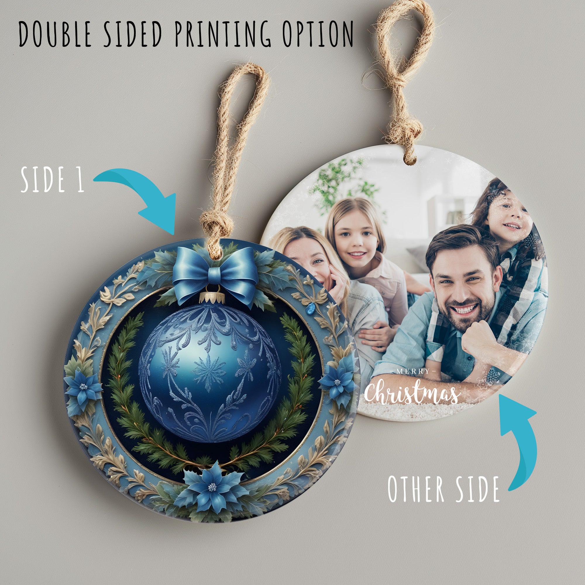 Personalized Handmade Blue Ceramic Ornament with Intricate Snowflake Design - Perfect Holiday Gift for Family and Friends - Image 8