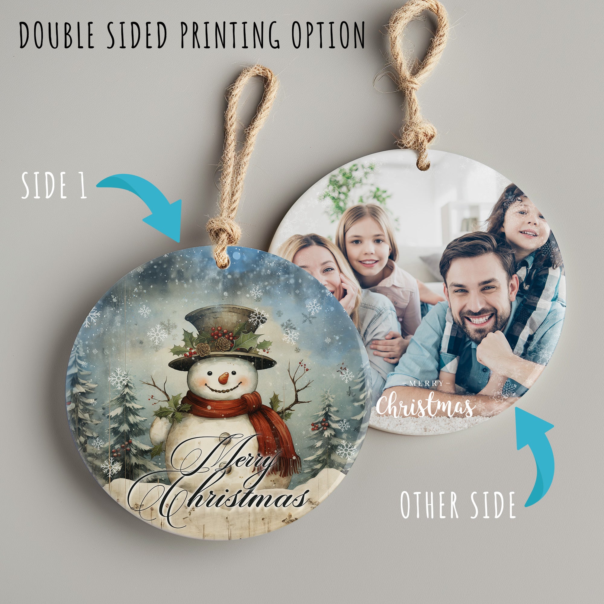 Personalized Merry Christmas Snowman Ceramic Ornament - Handcrafted Holiday Decor for Custom Gift-Giving - Image 8