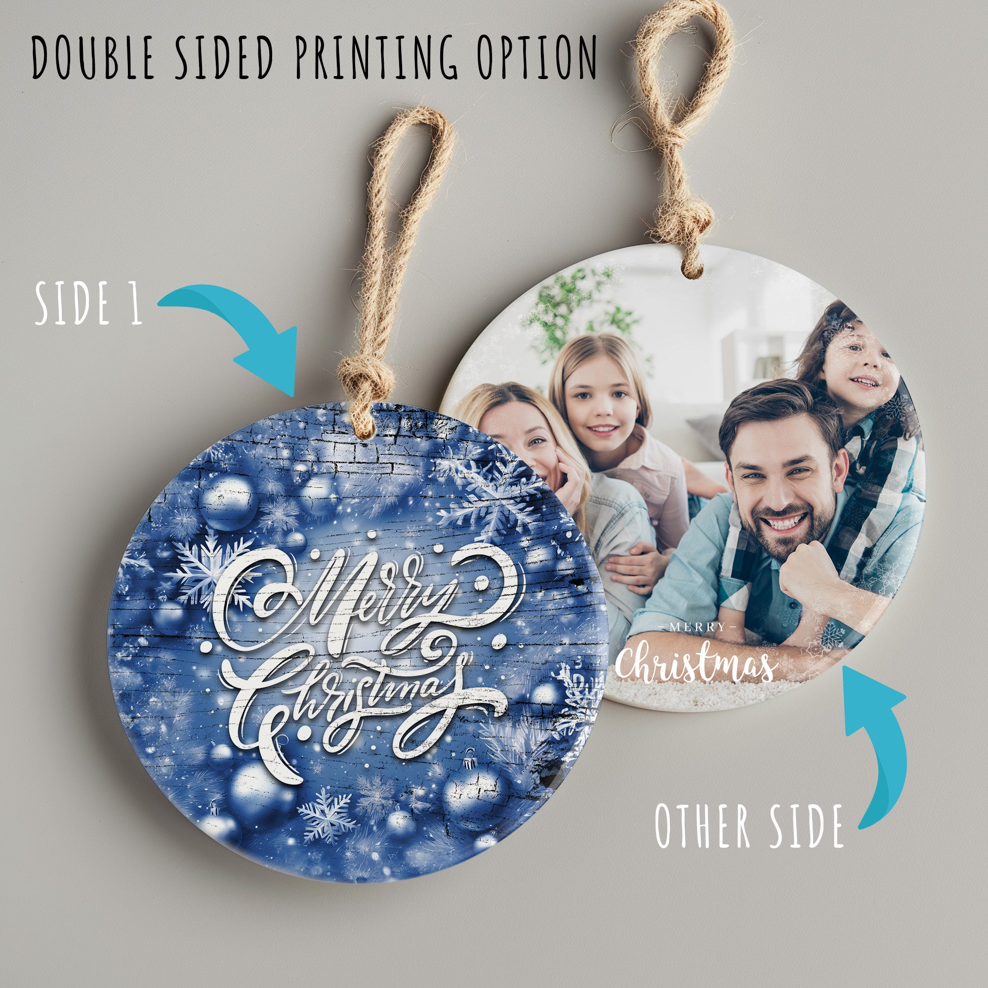 Personalized Blue Rustic Christmas Ornament - Handcrafted Ceramic with Elegant Script & Snowflake Design for Special Holiday Memories - Image 8