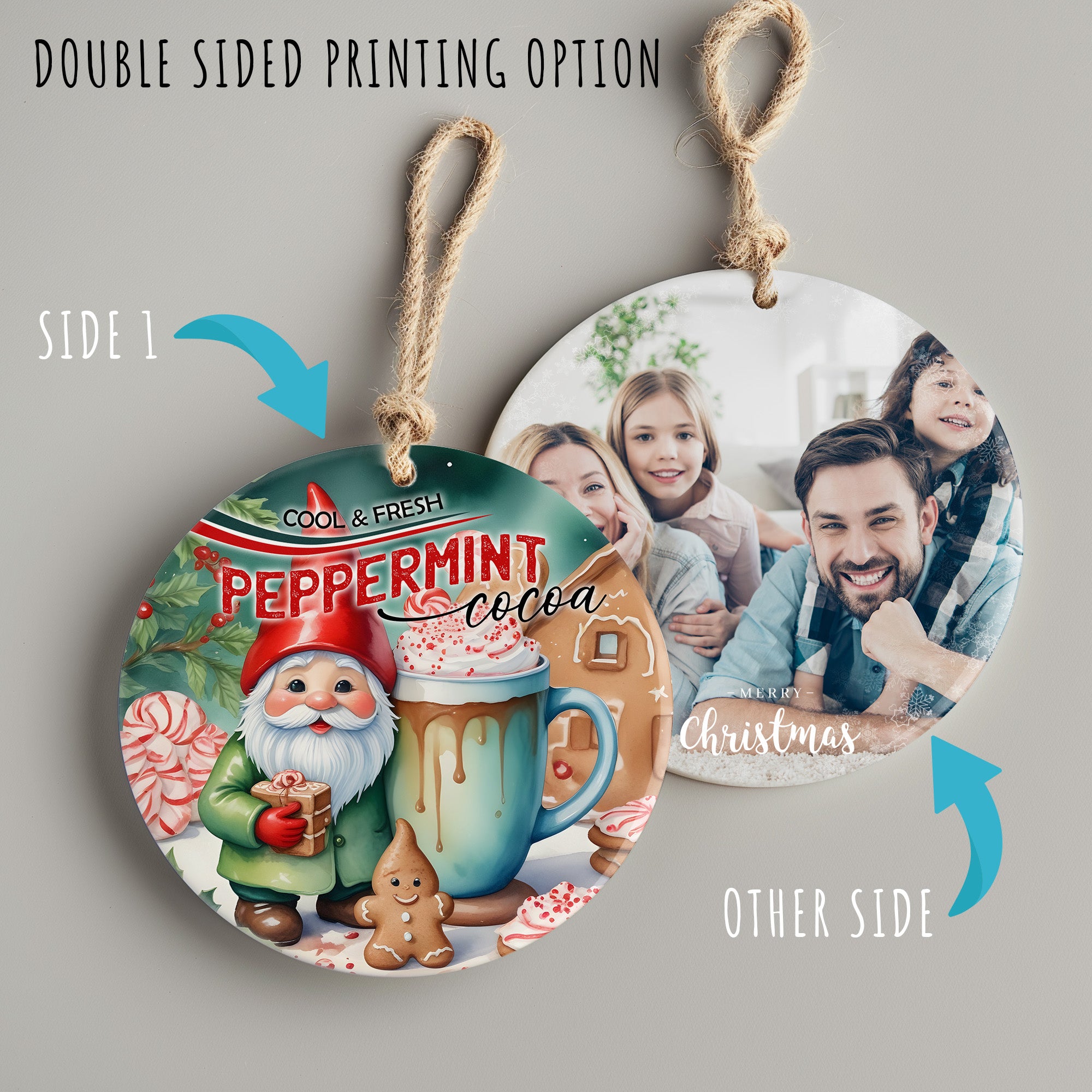 Personalized Peppermint Cocoa Christmas Ornament – Handmade Ceramic Gift with Festive Gnome Design - Image 8