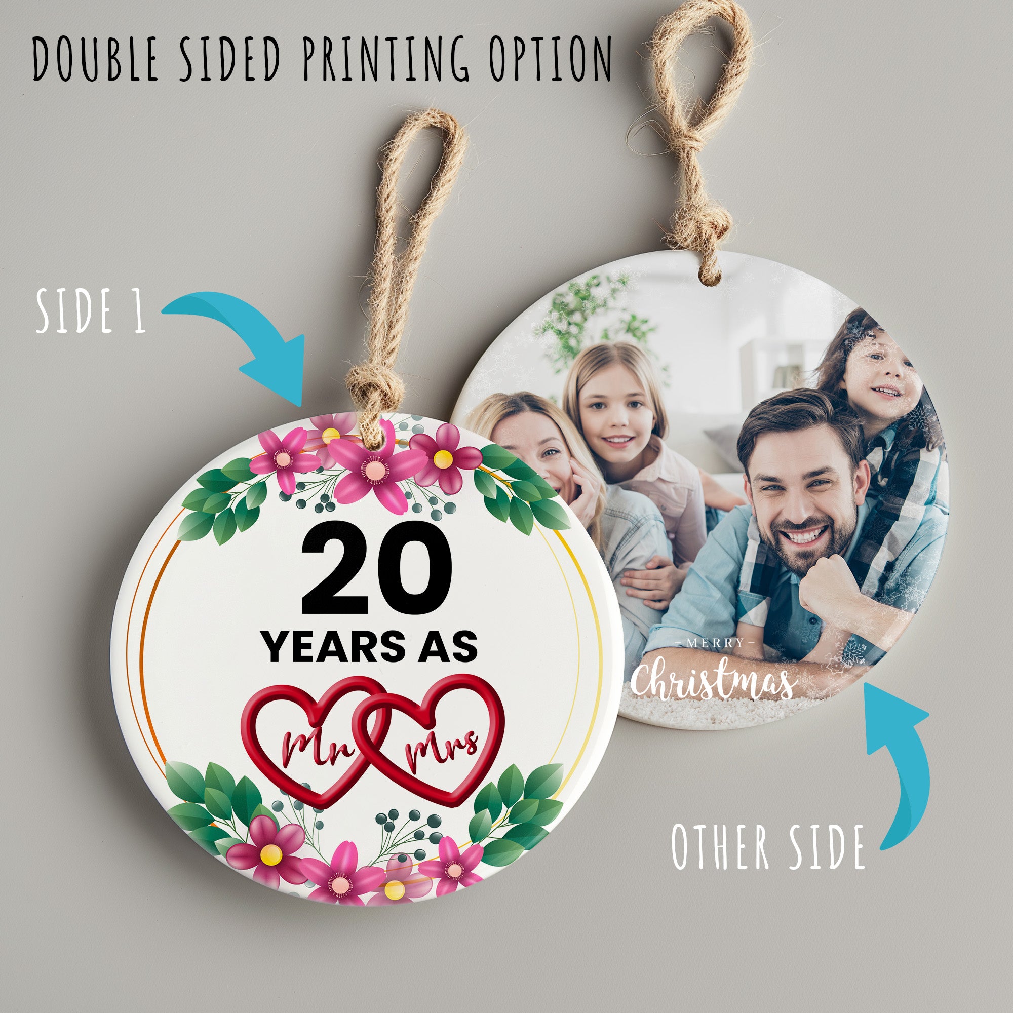 Celebrate 20 Years of Love with Our Personalized Floral Heart Mr & Mrs Ceramic Ornament – Perfect Anniversary Gift - Image 8