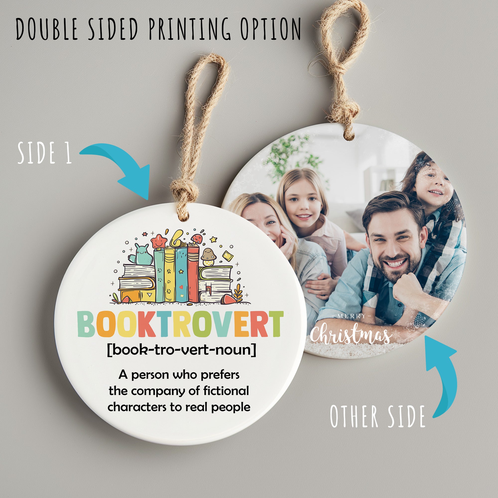 Personalized "Booktrovert" Ceramic Ornament - Vibrant Book Lover's Gift with Customization Options - Image 8
