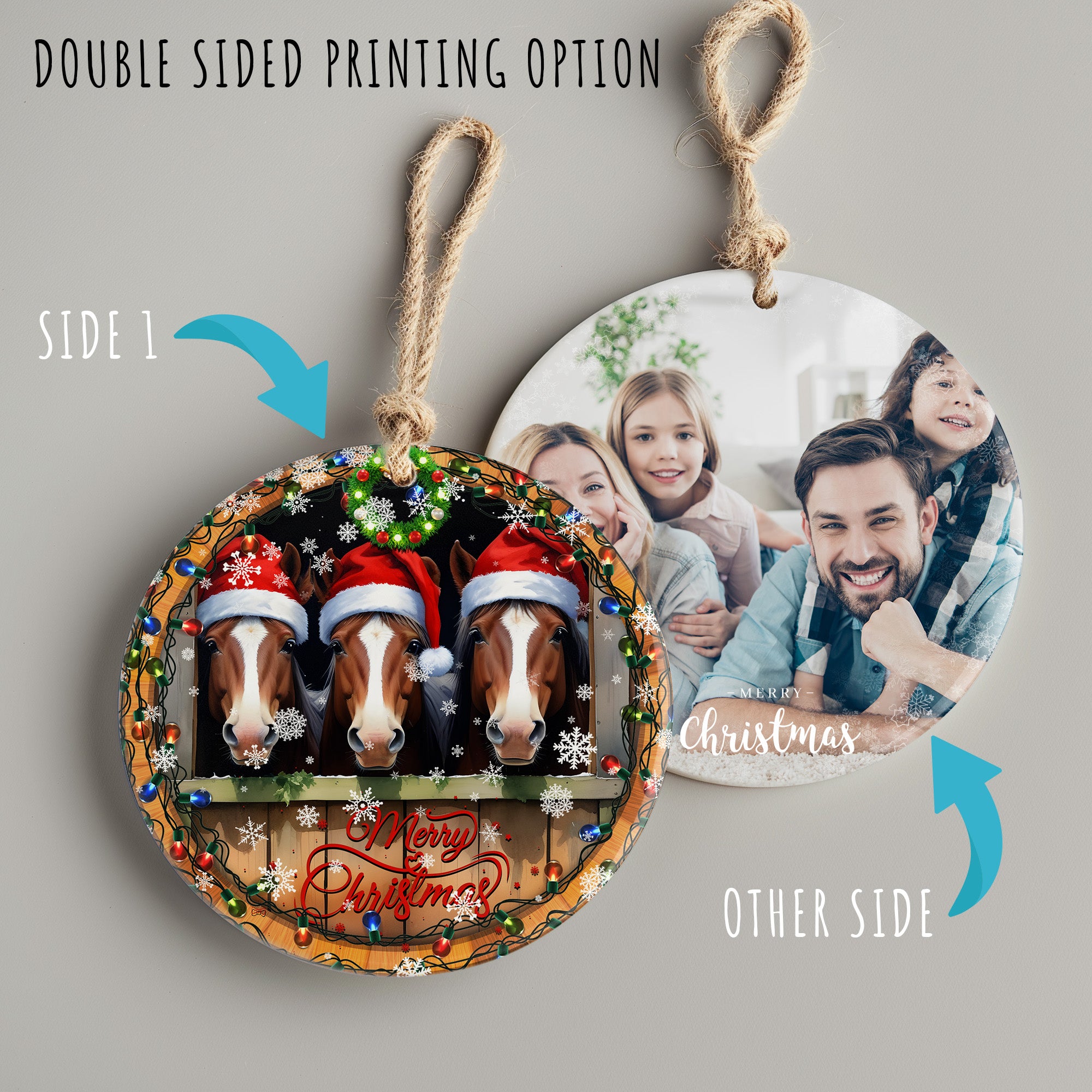Personalized Merry Christmas Horse Ornament – Custom Handcrafted Ceramic Holiday Decoration with Santa Hats, Perfect Gift for Horse Lovers - Image 8