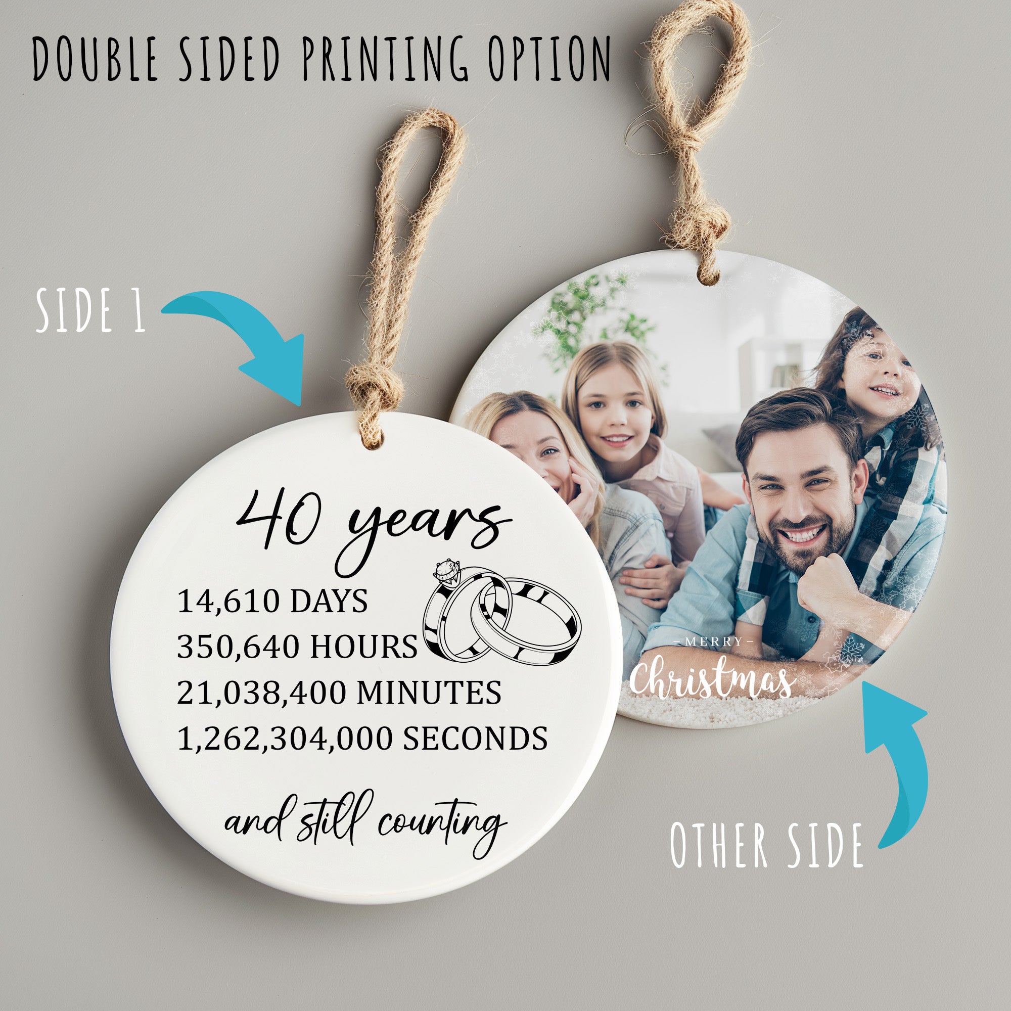 Elegant 40th Anniversary Ceramic Ornament – Personalized Keepsake with Romantic Ring Design and Customizable Text - Image 8