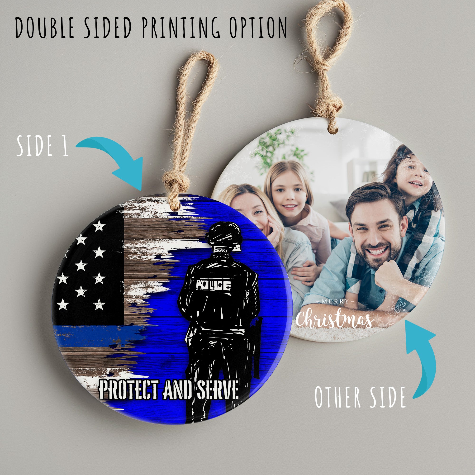 Personalized Police Officer Ceramic Ornament - Handmade Thin Blue Line Decor with Custom Text for Honor and Appreciation - Image 8