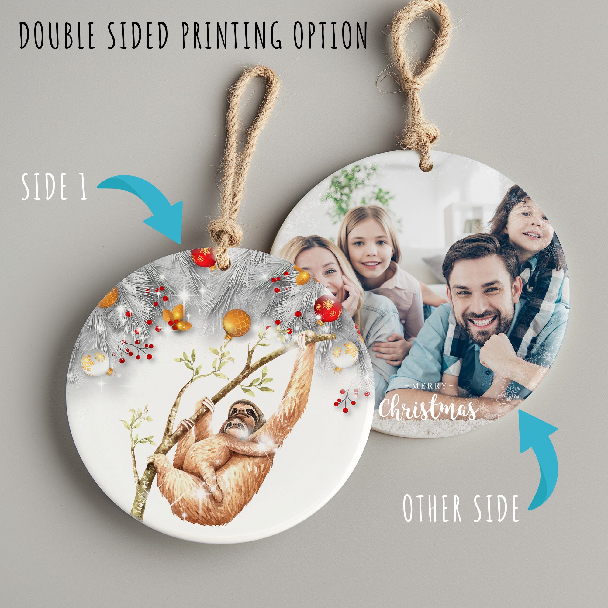 Personalized Sloth Christmas Ornament – Handcrafted Ceramic Keepsake with Beautiful Festive Detailing - Image 8
