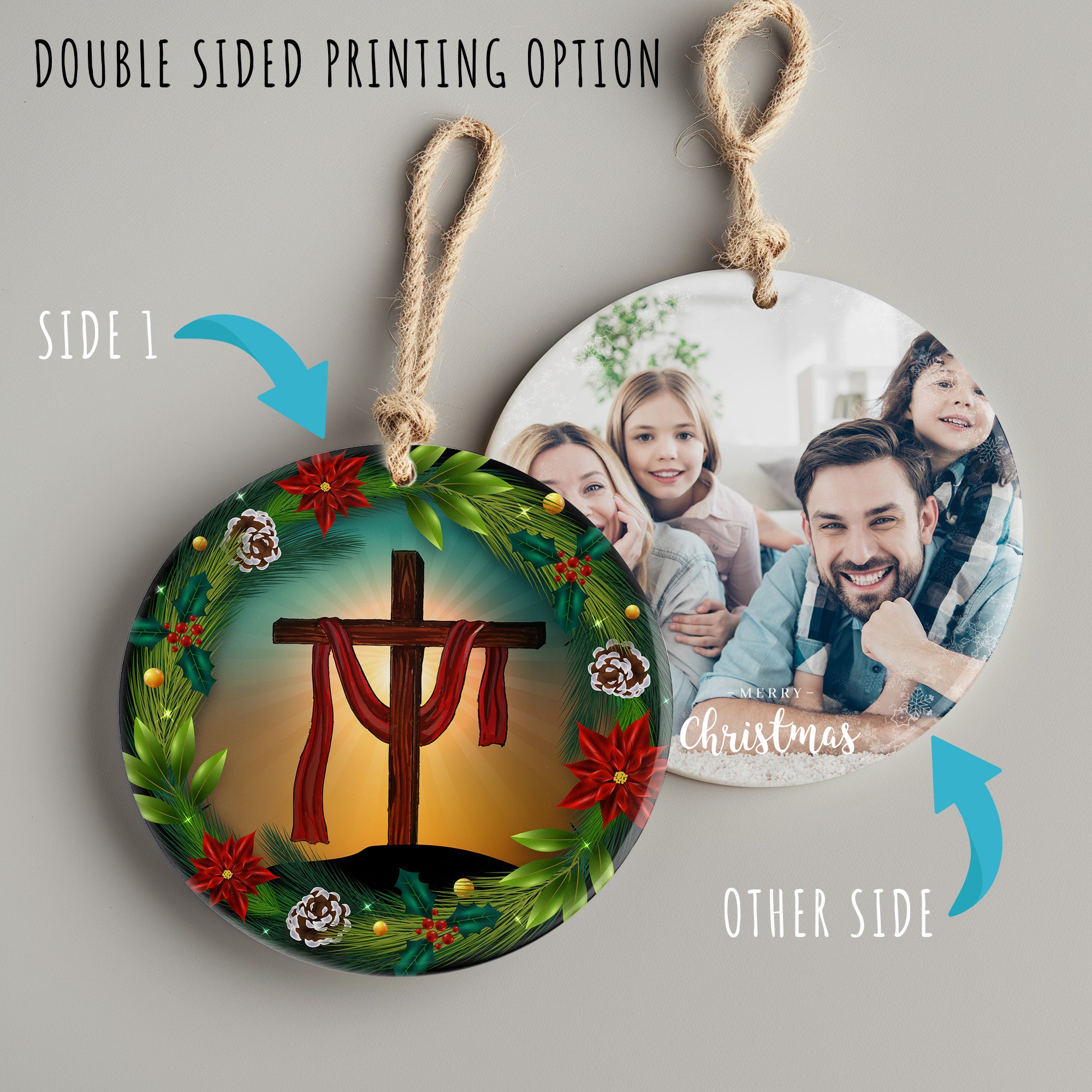Personalized Radiant Cross Ceramic Ornament with Seasonal Wreath Design – Perfect Custom Gift for Faithful Celebrations - Image 8