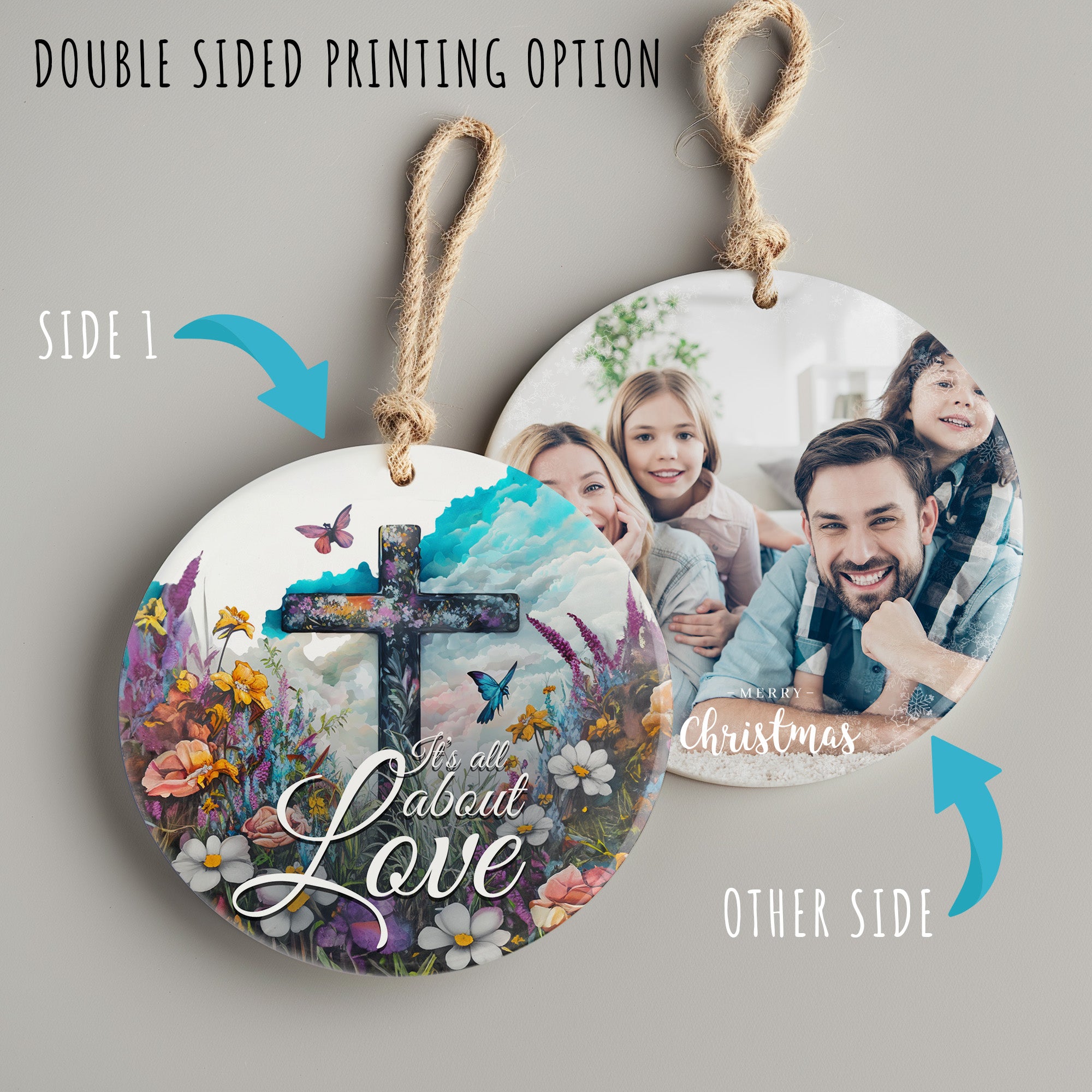 Personalized Floral Ceramic Ornament with Cross and Inspirational Quote – Customizable Gift for Special Occasions - Image 8