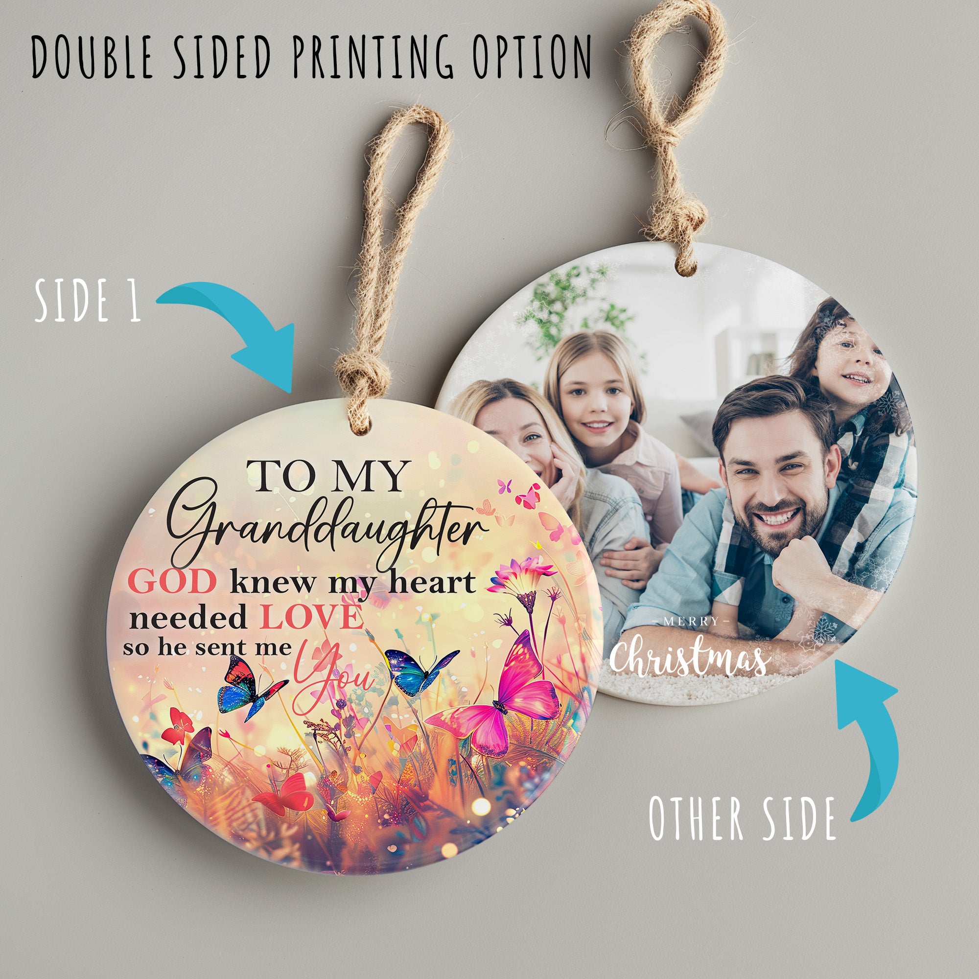 Personalized Ceramic Ornament for Granddaughters - Heartfelt Gift with Butterflies and Floral Design - Image 8