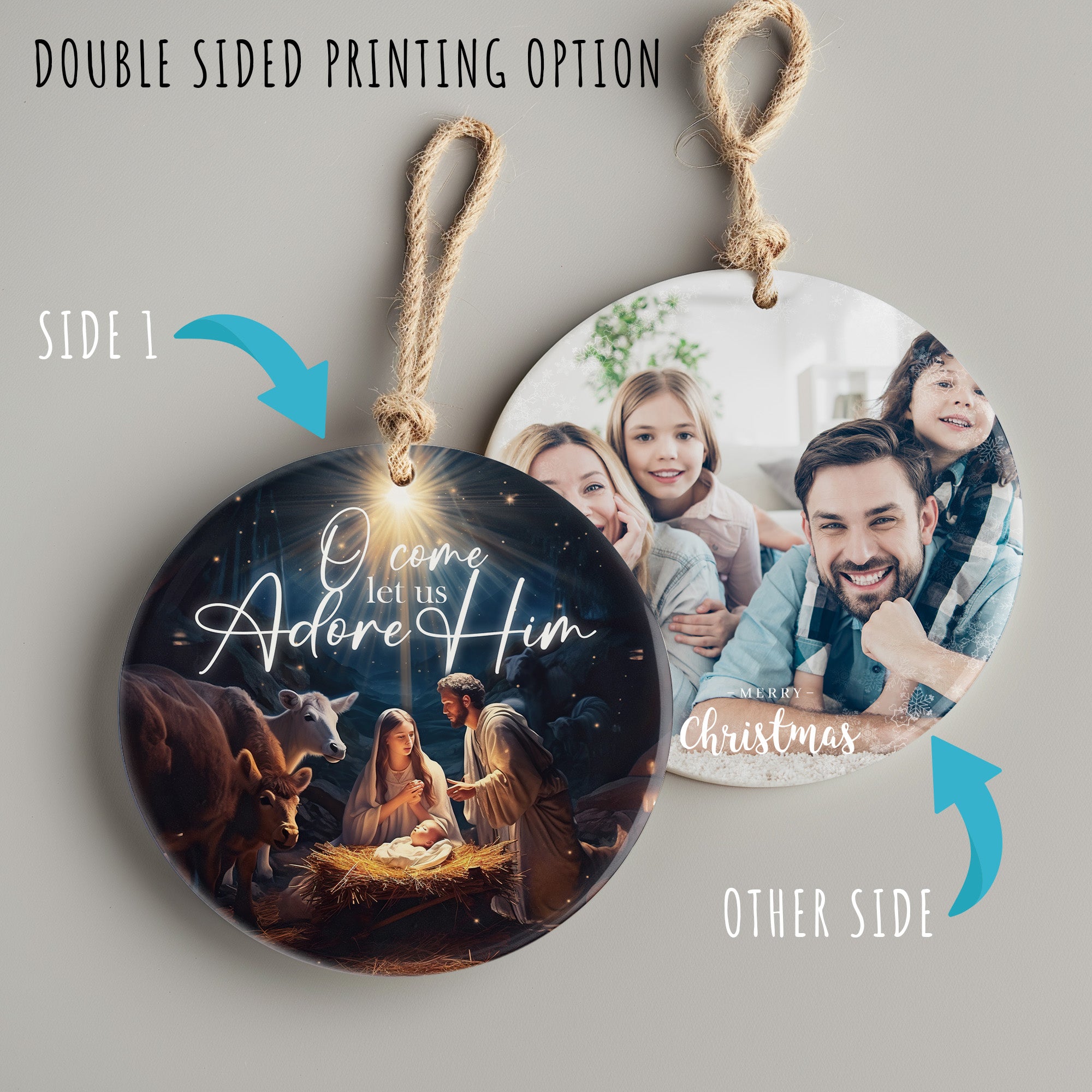 Personalized Nativity Scene Ceramic Ornament – Handmade Keepsake with Inspirational "O Come Let Us Adore Him" Design - Image 8