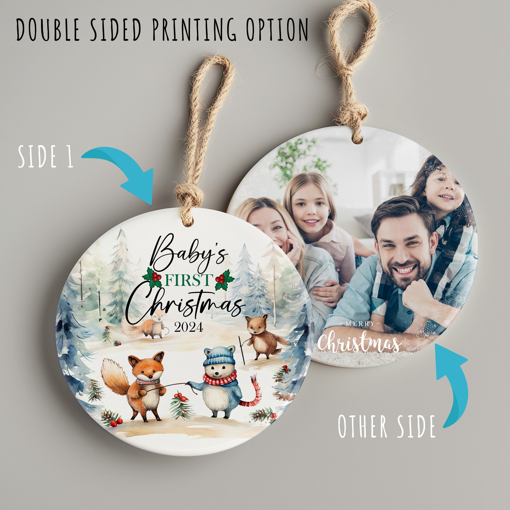 Personalized Baby's First Christmas 2024 Ceramic Ornament - Handcrafted with Woodland Animal Design, Perfect for New Parents and Holiday Keepsakes - Image 8