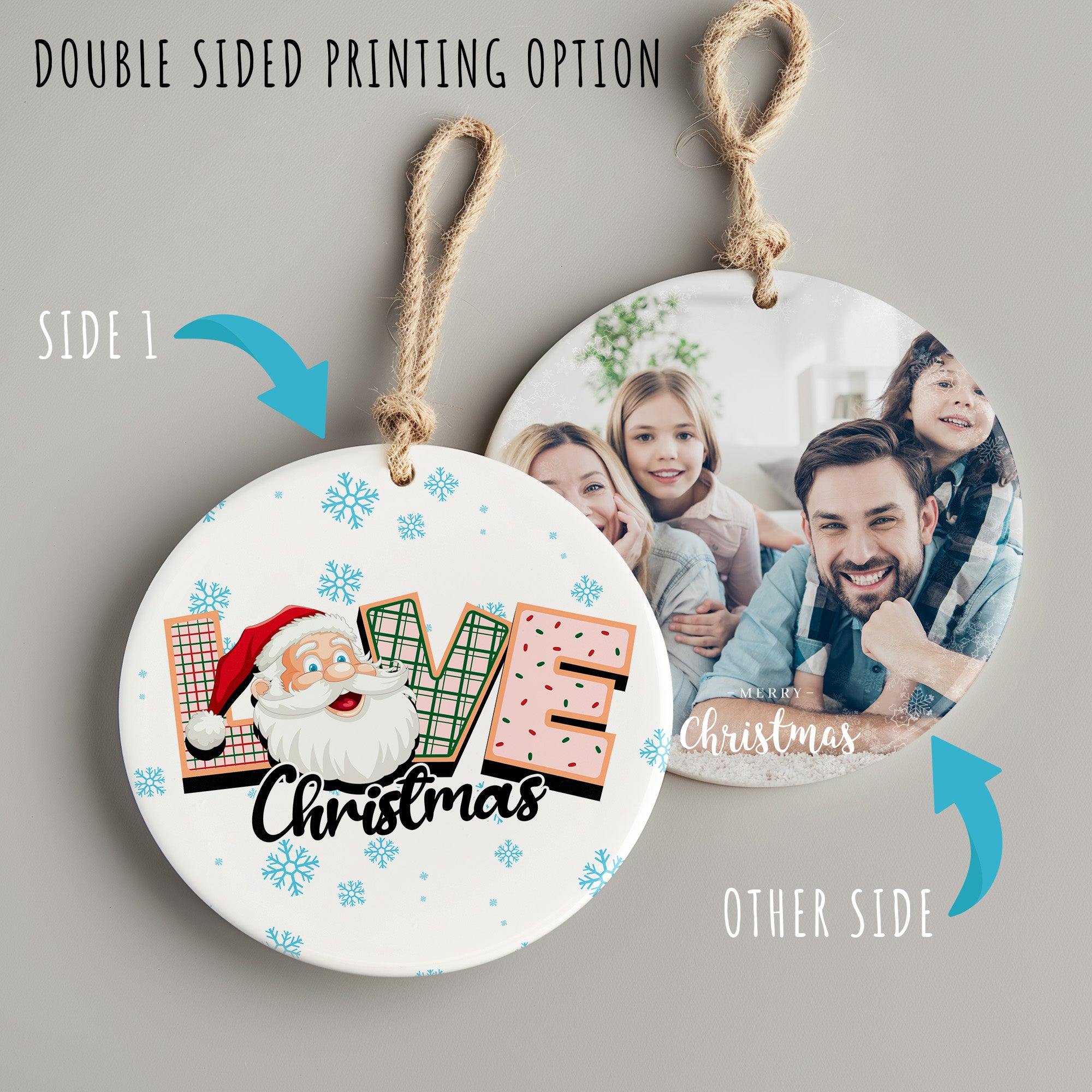 Personalized Christmas LOVE Ceramic Ornament – Festive Design with Santa Claus for Holiday Decoration - Image 8