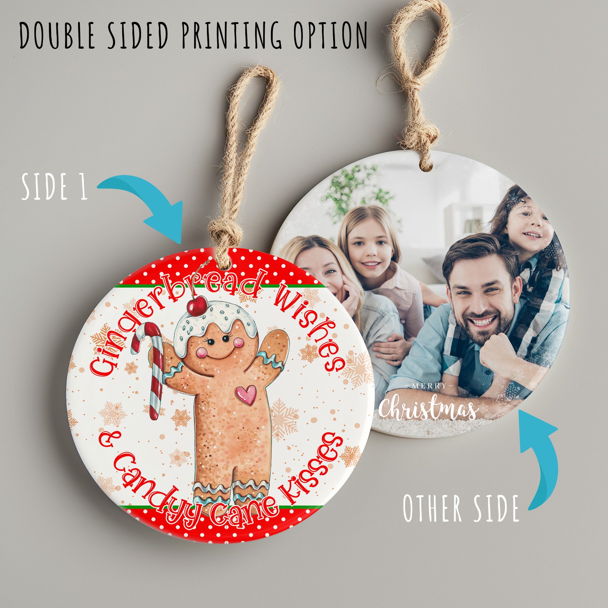 Personalized "Gingerbread Wishes & Candy Cane Kisses" Ceramic Ornament - Handmade Holiday Keepsake - Image 8