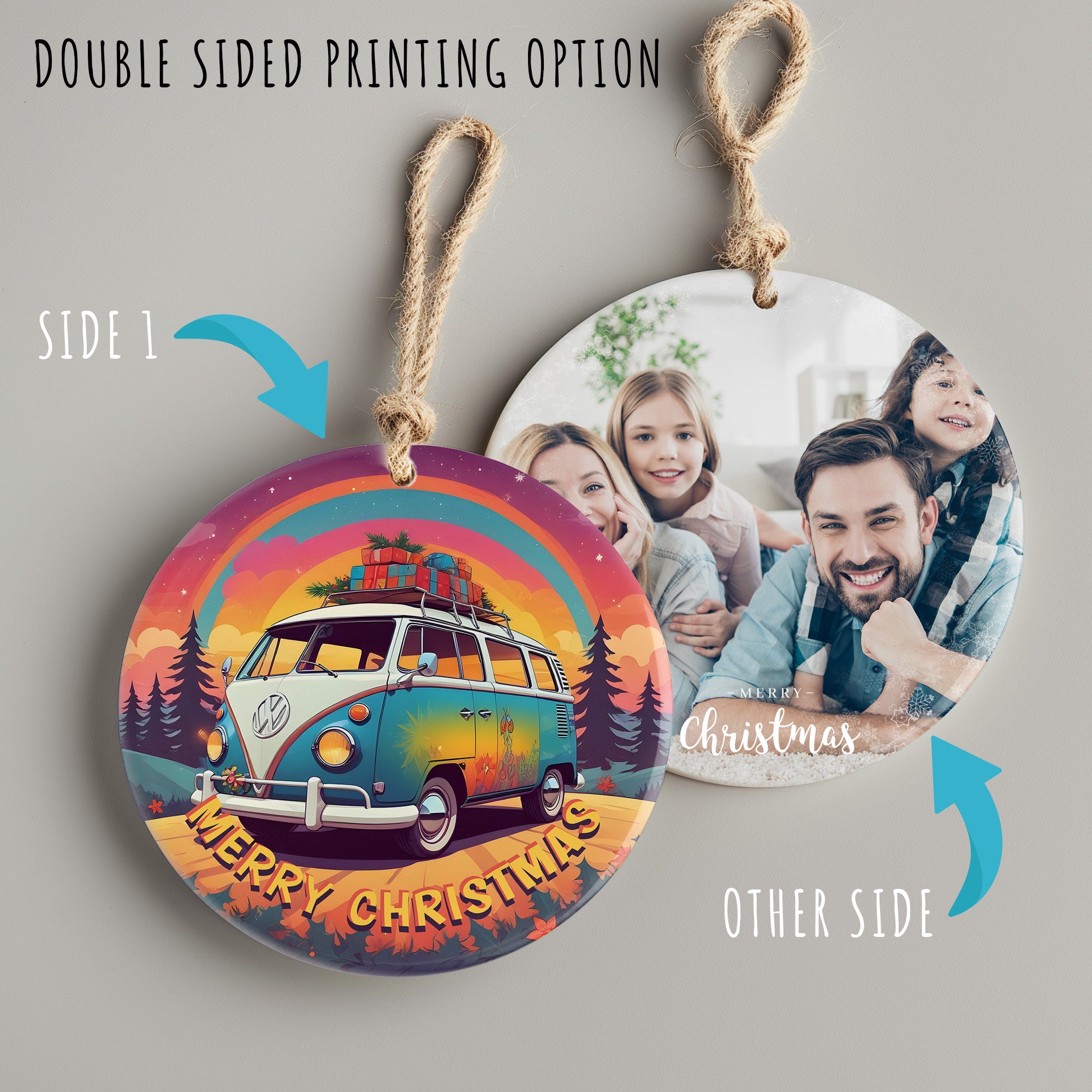 Personalized Merry Christmas Ceramic Ornament with Retro Van Design - Perfect Customized Gift for Adventurous Souls - Image 8