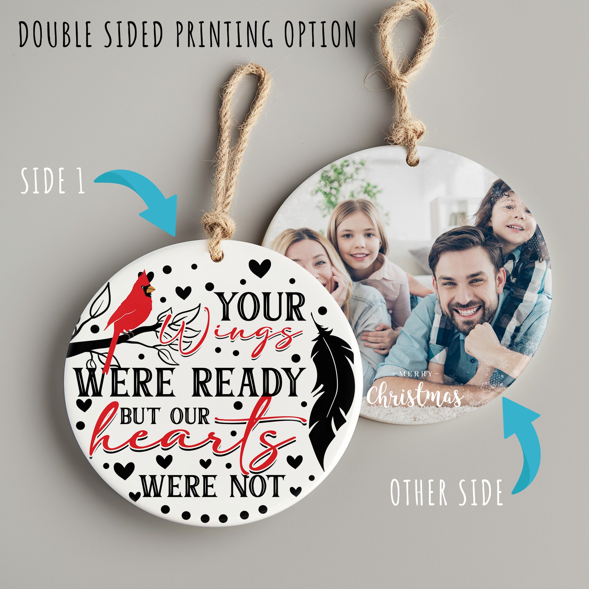 Personalized Memorial Ceramic Ornament with Cardinal and Feather Design – Heartfelt Keepsake for Loved Ones - Image 8