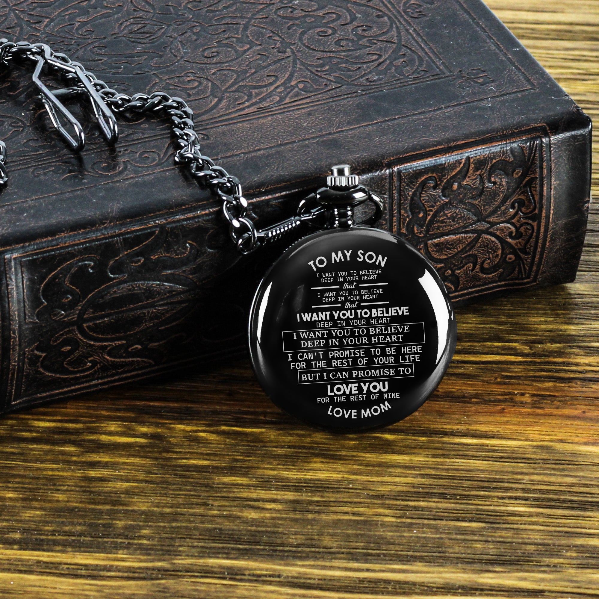 Personalized Engraved Pocket Watch for Son - Timeless Gift from Mom with Heartfelt Message - Image 8