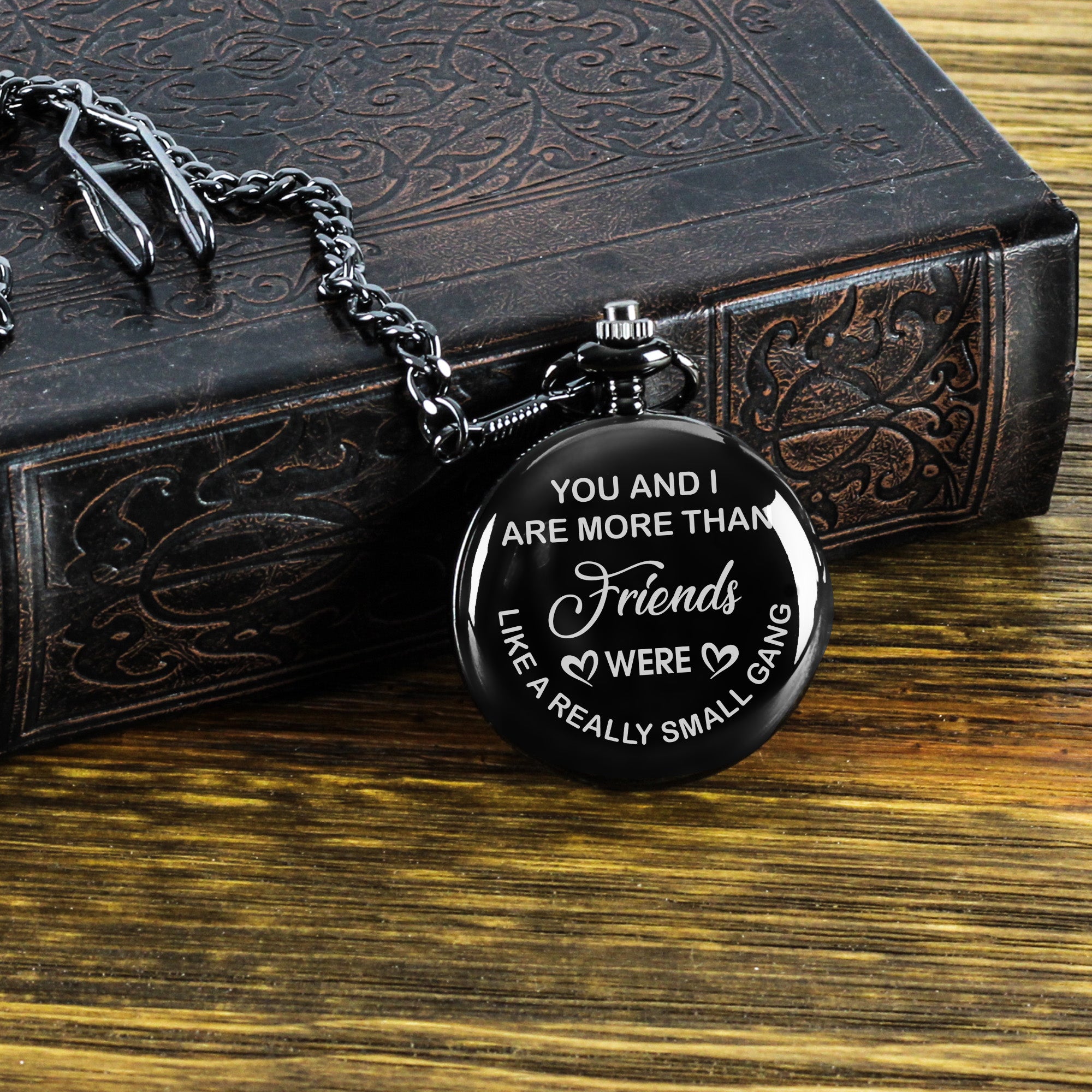 Personalized Black Pocket Watch - "More Than Friends" Engraving - Perfect Gift for Best Friends, Siblings, Partners - Image 8