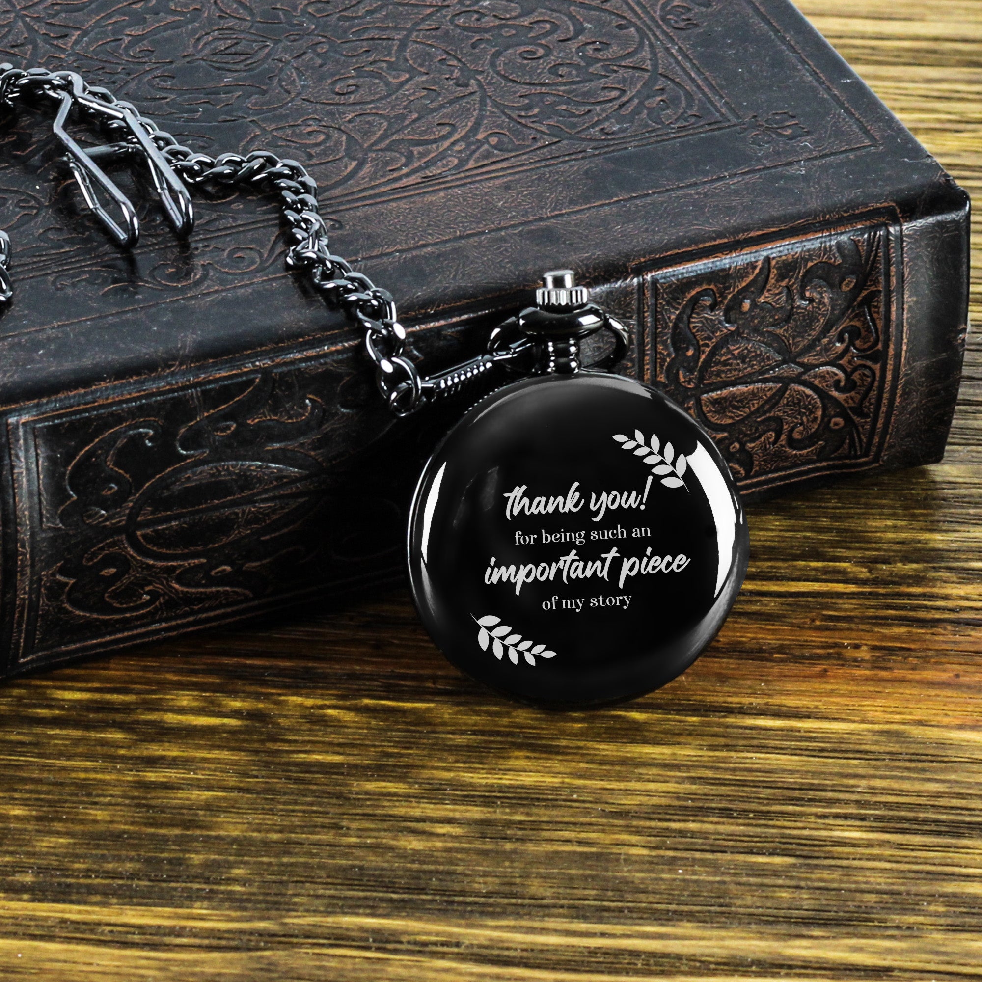 Custom Engraved Black Pocket Watch - "Thank You for Being an Important Piece" - Personalized Keepsake Gift for Loved Ones - Image 8