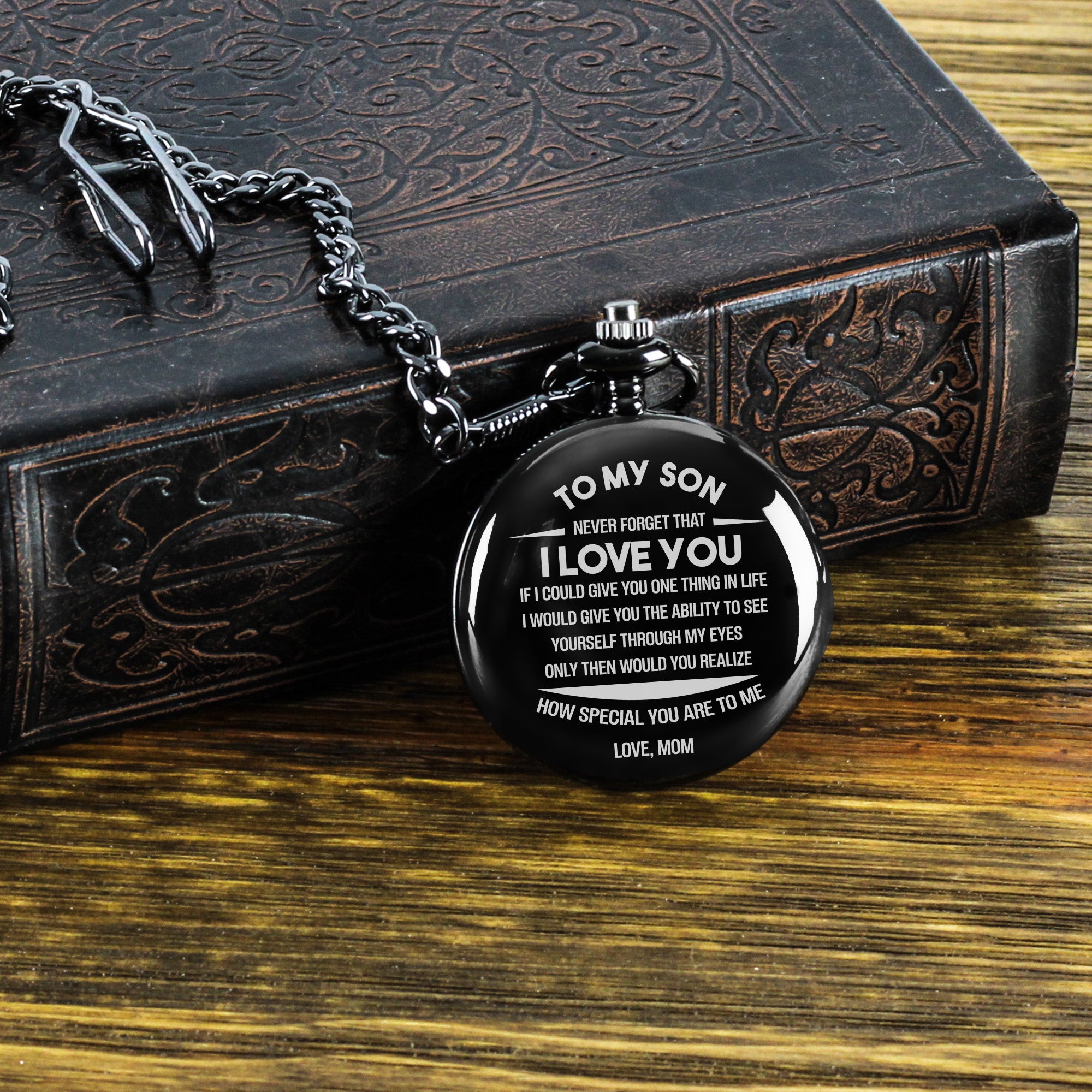 Custom Engraved Pocket Watch for Son - Timeless Keepsake Gift from Mom with Heartfelt Message - Image 8