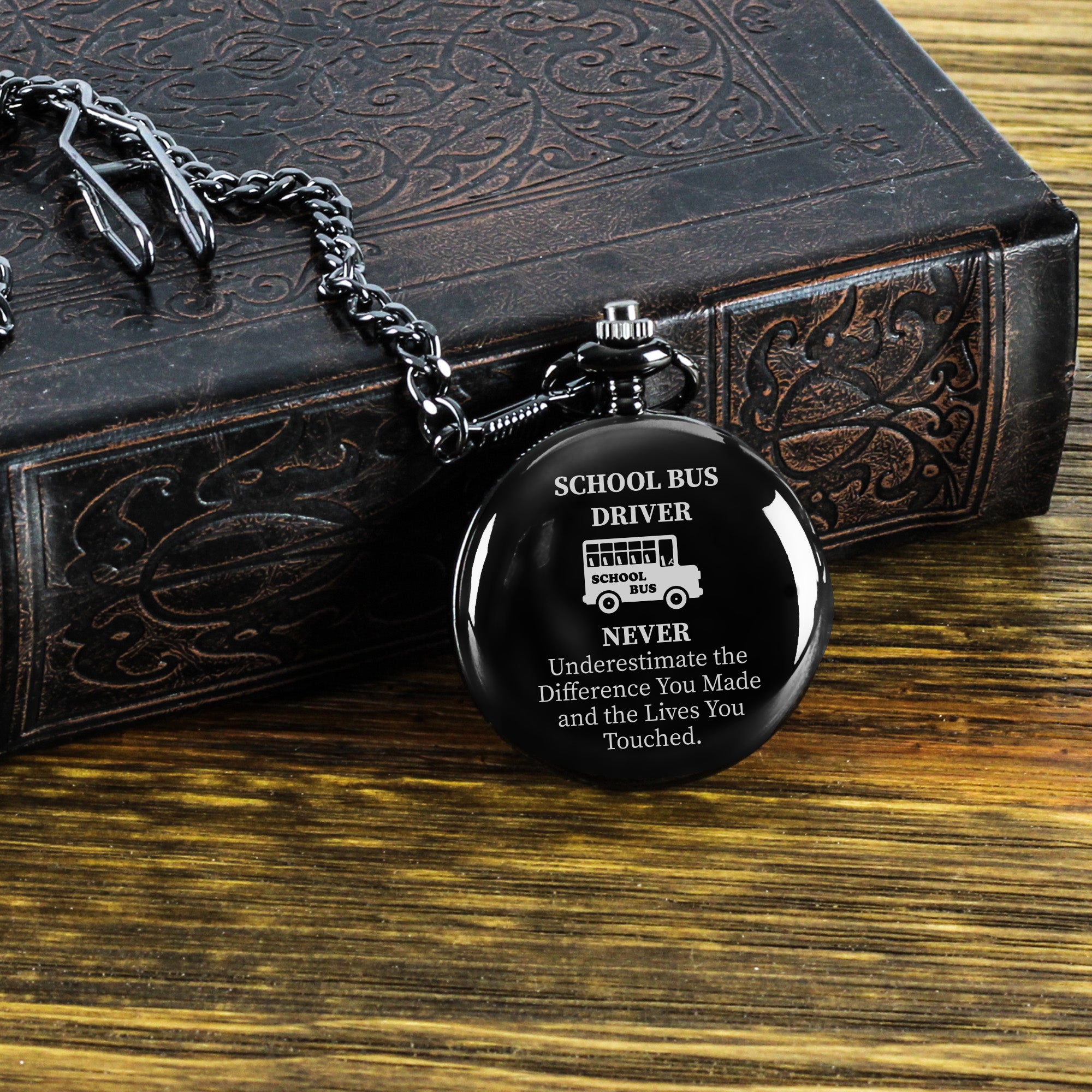 Personalized School Bus Driver Pocket Watch – Elegant Black Finish with Heartfelt Engraving for Appreciation & Retirement Gifts - Image 8