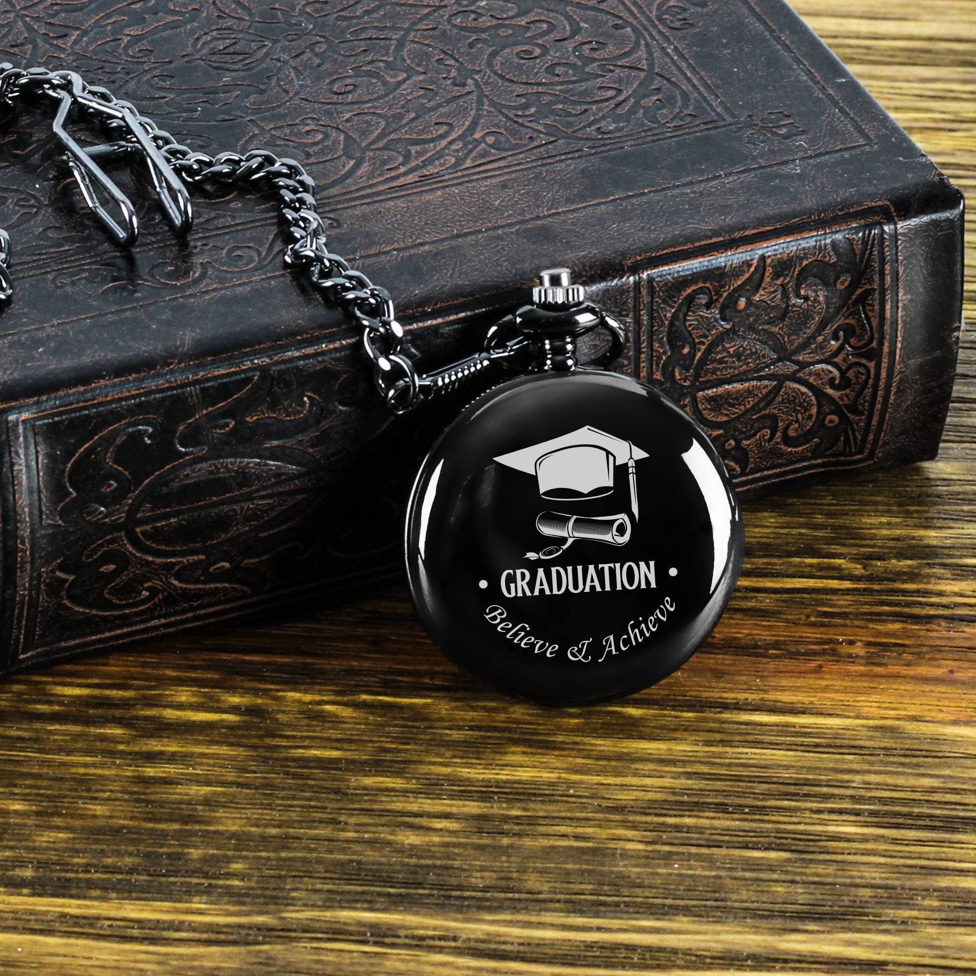 Personalized Graduation Pocket Watch - Elegant Black Finish with Custom Engraving - Perfect Graduation Gift for Him or Her - Image 8