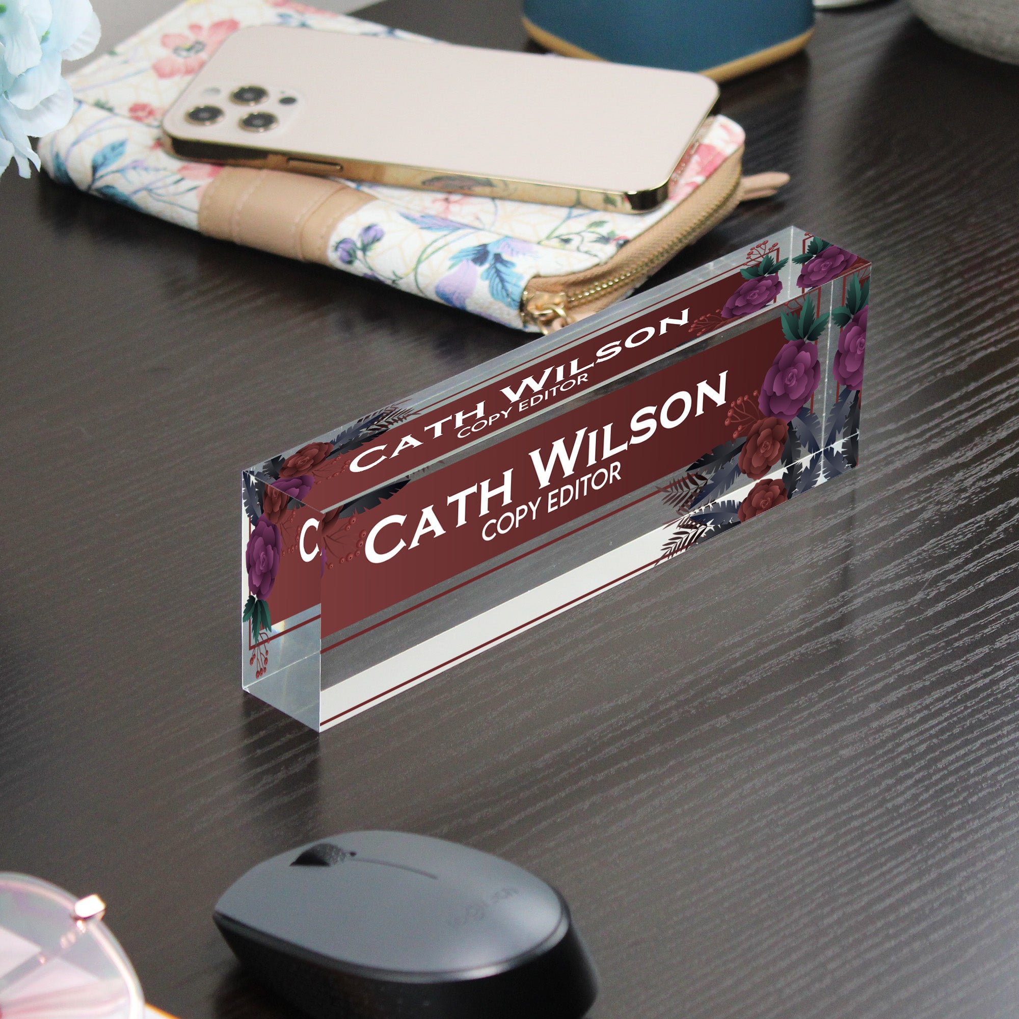 Personalized Floral Acrylic Desk Name Block - Elegant Custom Gift for Copy Editors & Professionals - Image 9