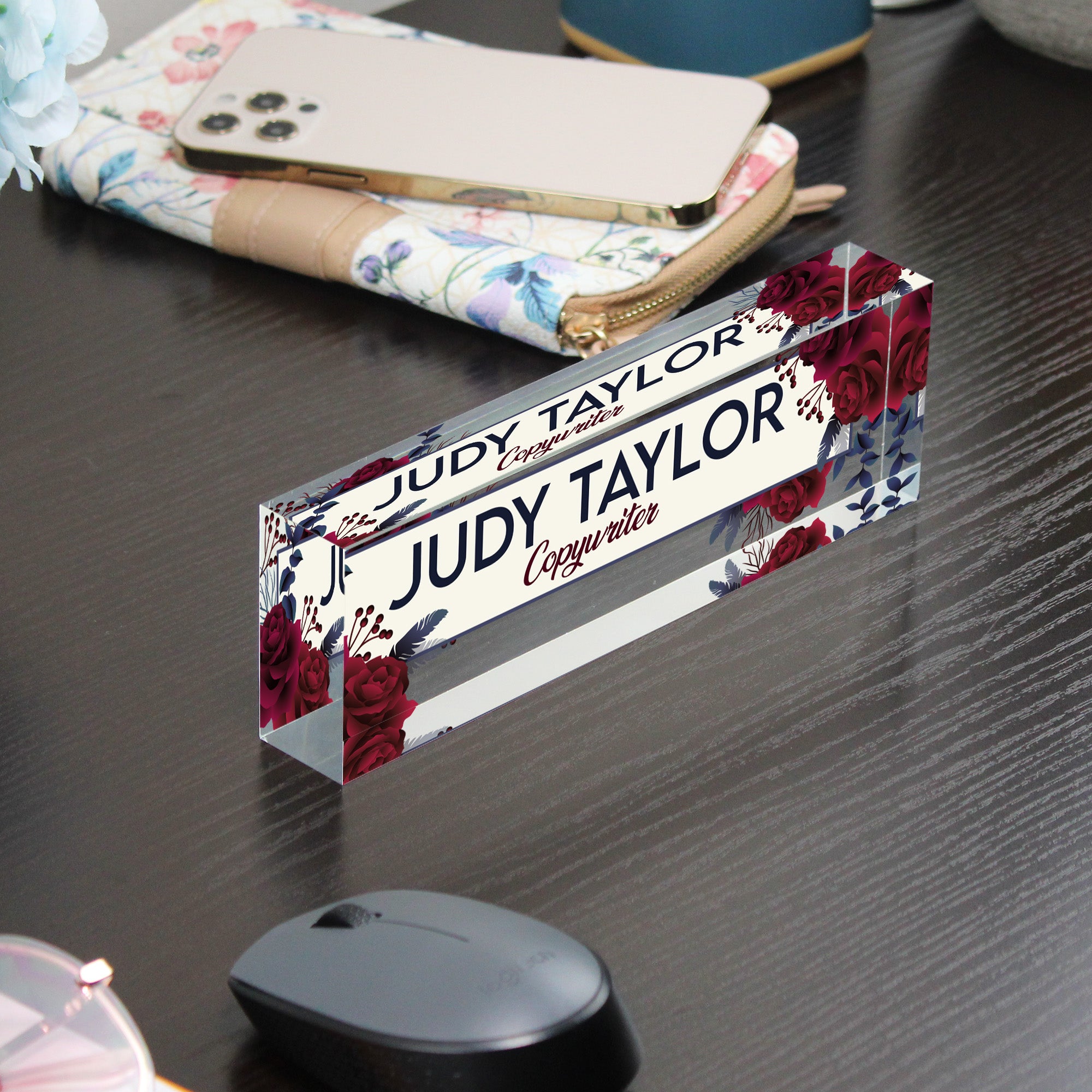 Personalized Acrylic Desk Block with Floral Design - Custom Nameplate for Elegant Office Decor and Thoughtful Gift - Image 9