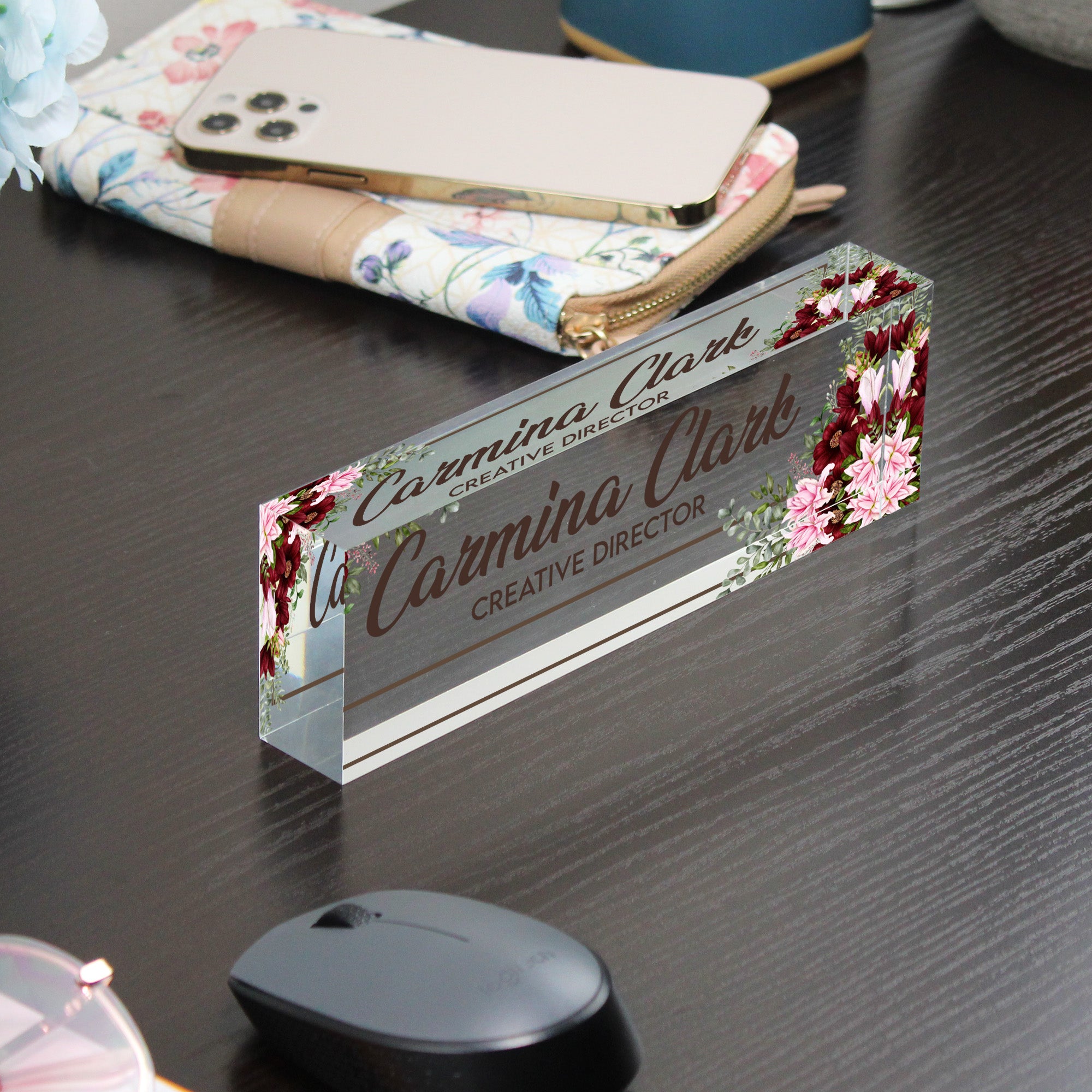 Elegant Personalized Acrylic Desk Name Plate with Floral Design – Perfect Custom Gift for Creative Directors - Image 9
